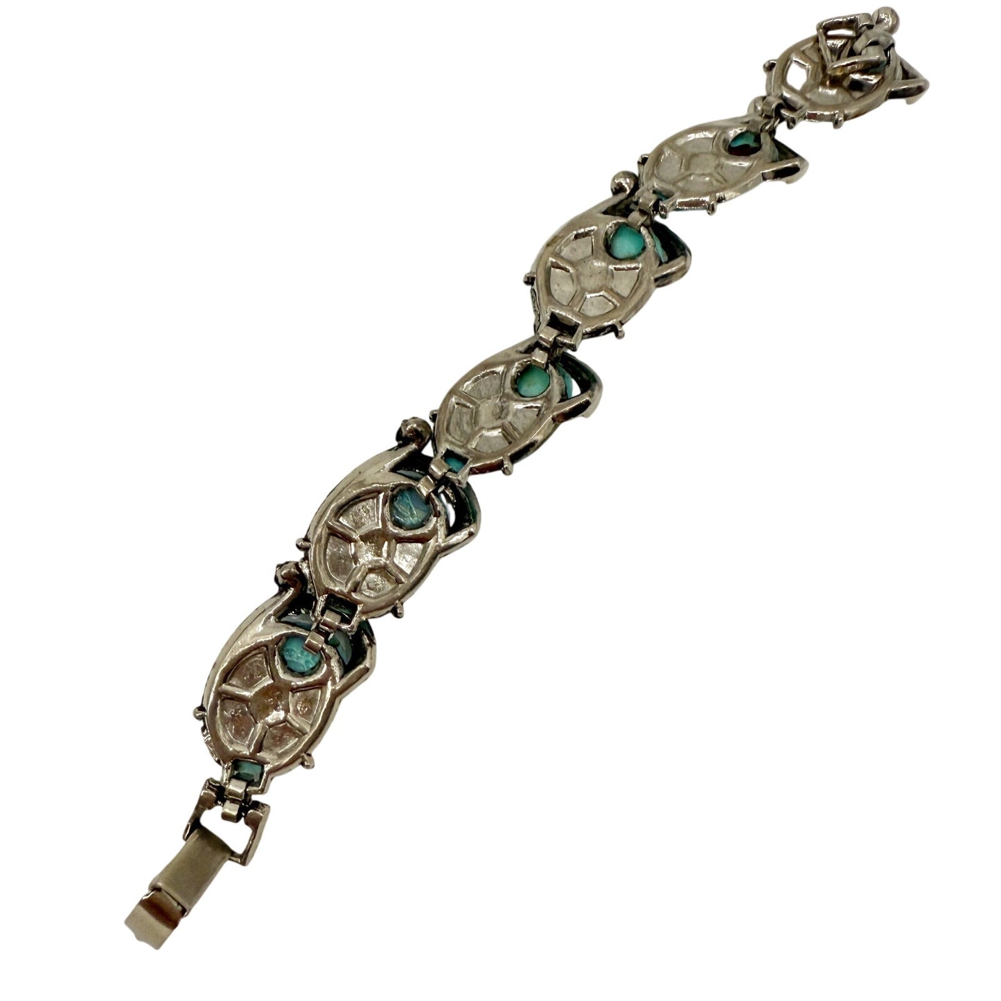 vintage faux turquoise stones & silver tone metal Link Bracelet costume jewelry