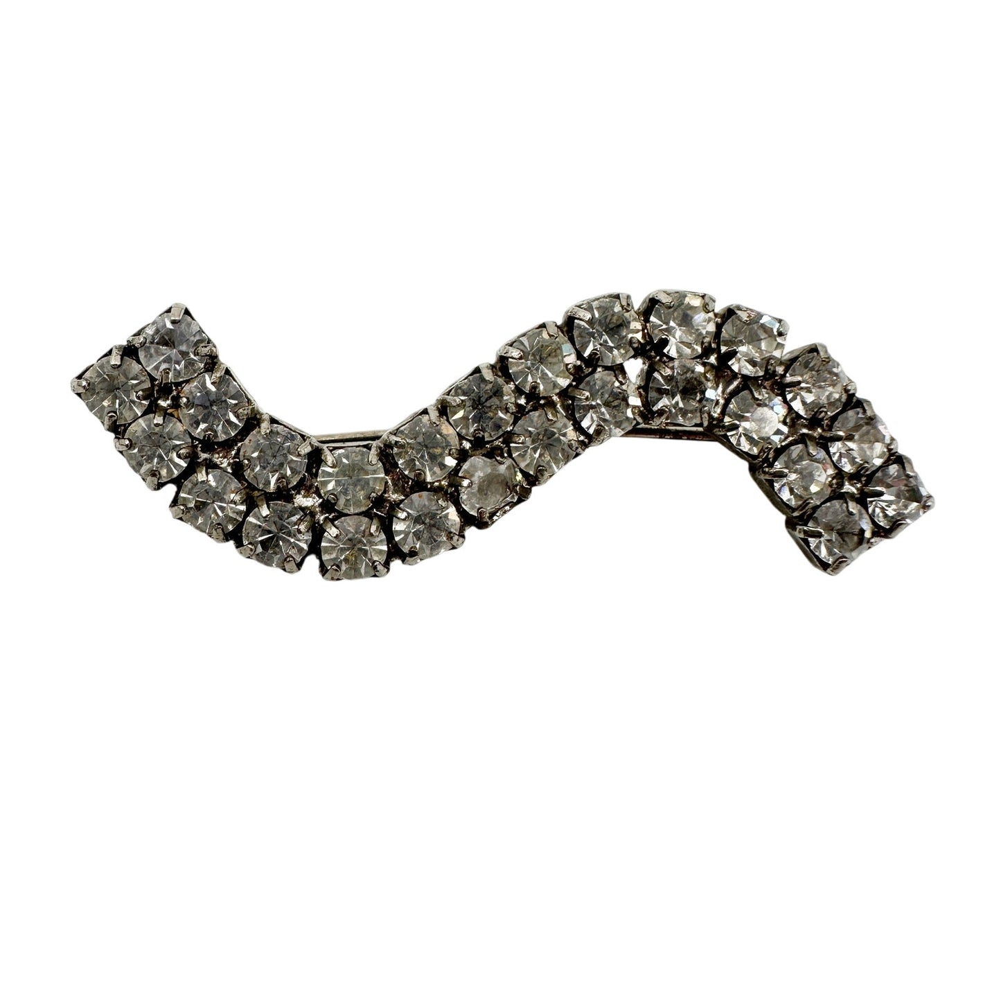 vintage clear rhinestones BROOCH curved s-shaped wavy bar jewelry pin