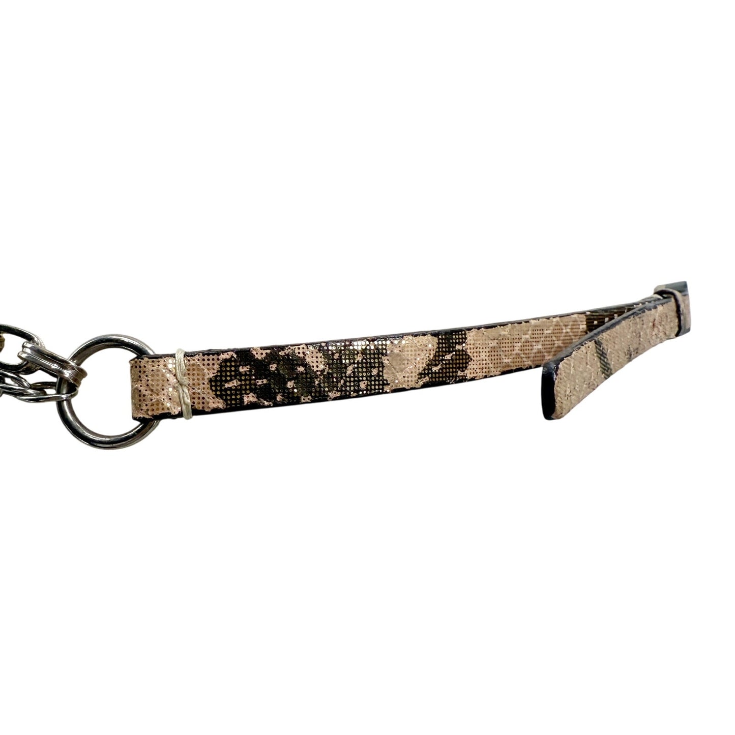 metallic bronze gold & pink Belt with double silver Chains women's XS - S small