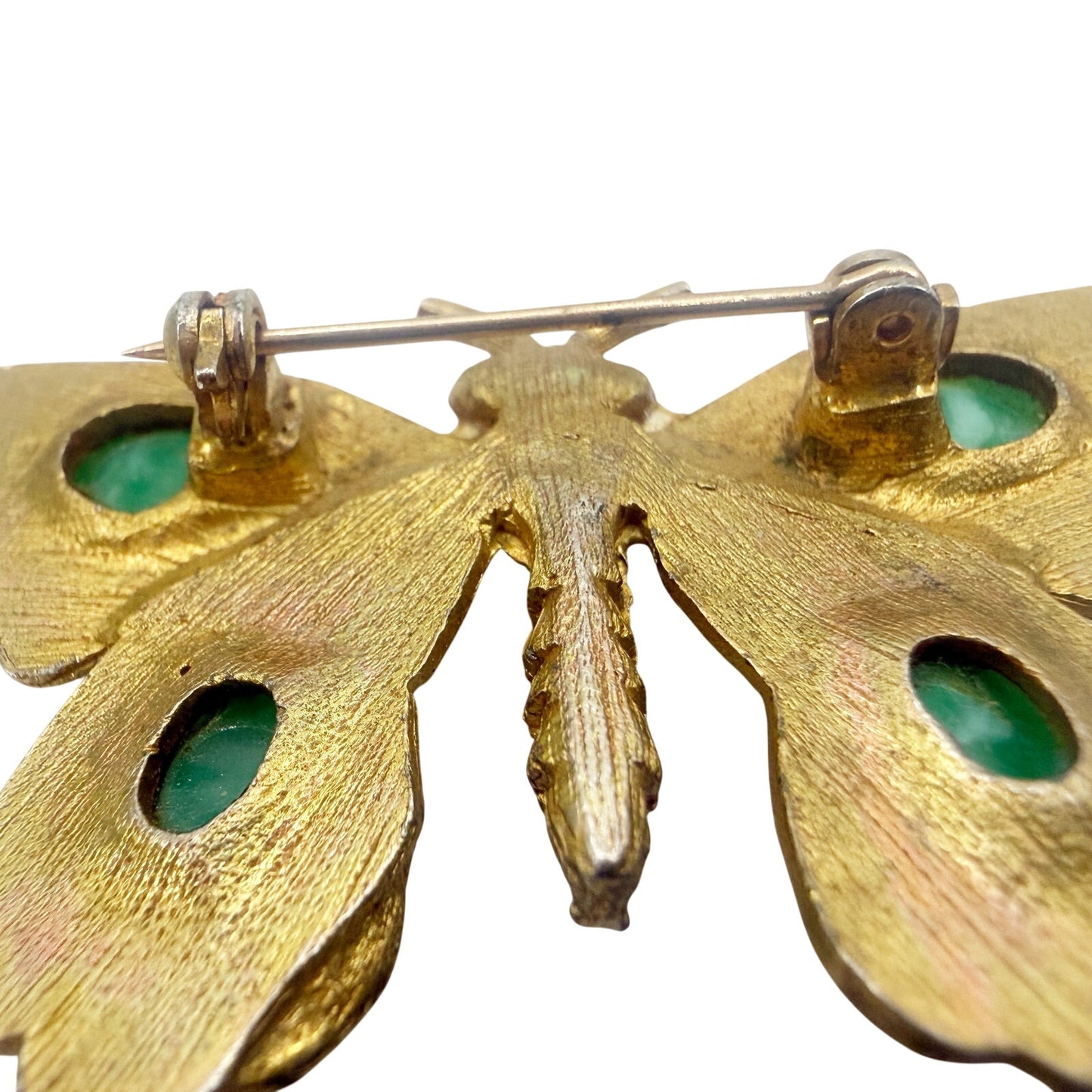 vintage gold green cabochon stones Butterfly BROOCH insect jewelry pin red gems