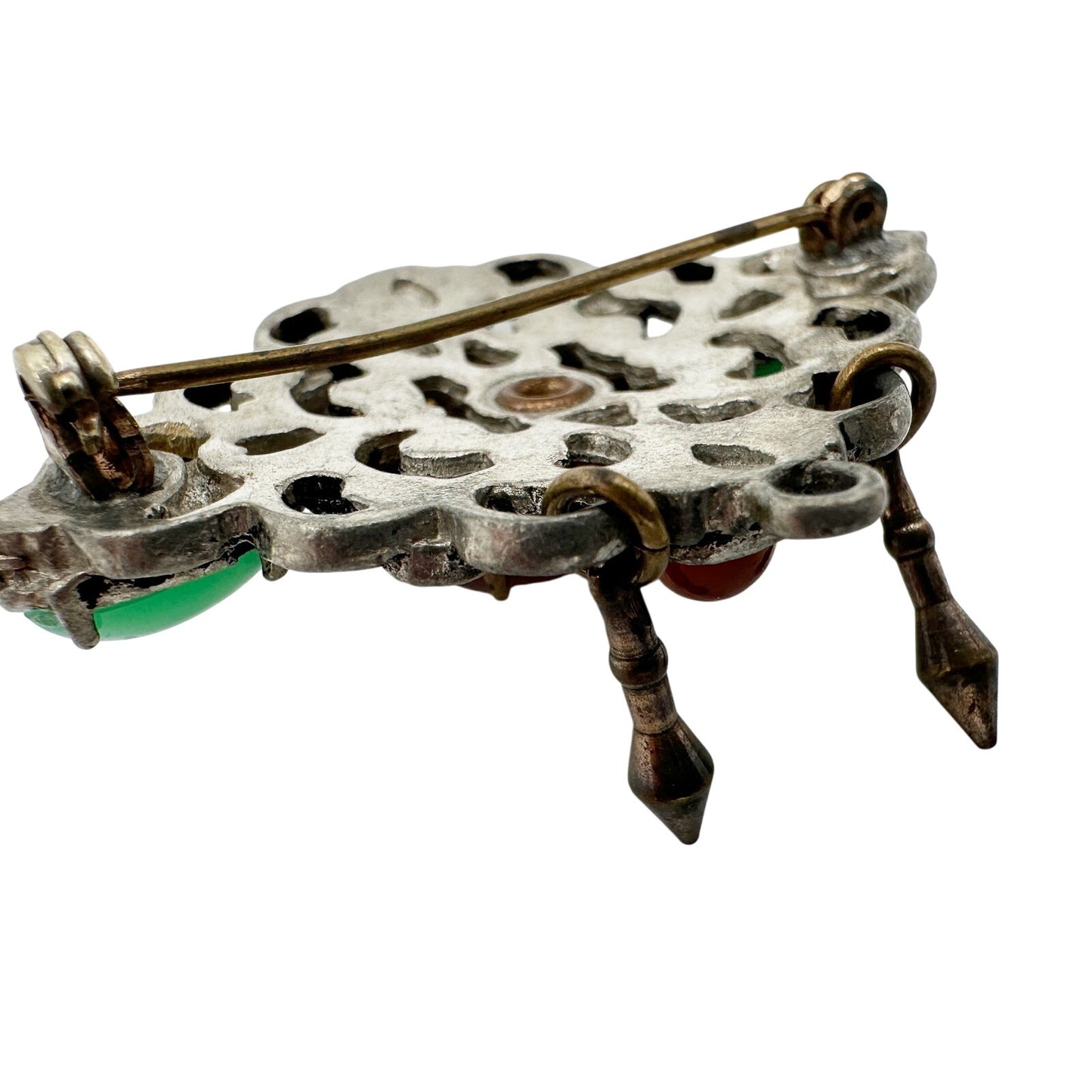 vintage orange green & silver BROOCH jewelry pin