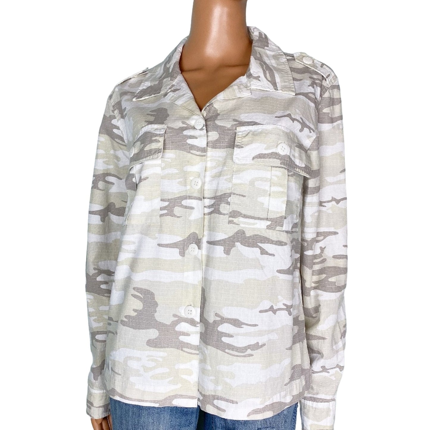 Sanctuary neutral gray white CAMOUFLAGE jacket shirt TOP size MEDIUM new $139