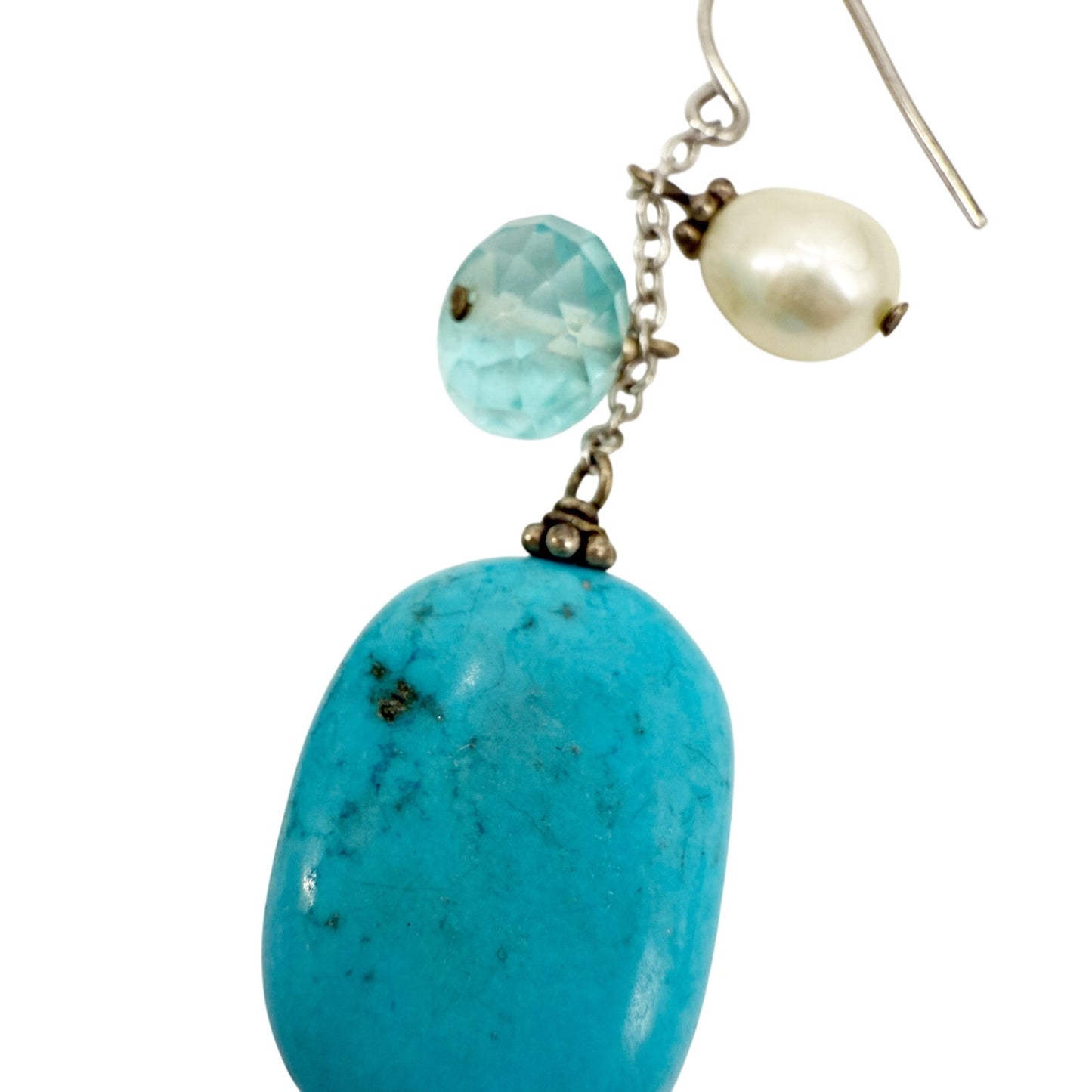 handmade blue white & silver beaded drop EARRINGS jewelry NEW vintage beads
