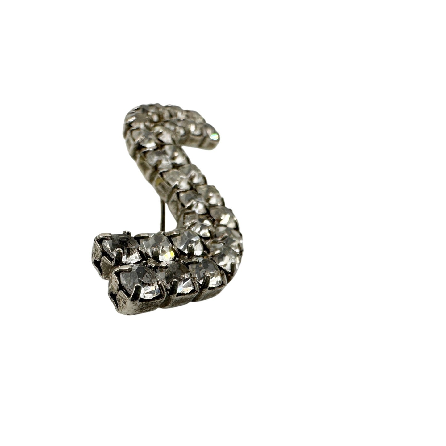 vintage clear rhinestones BROOCH curved s-shaped wavy bar jewelry pin