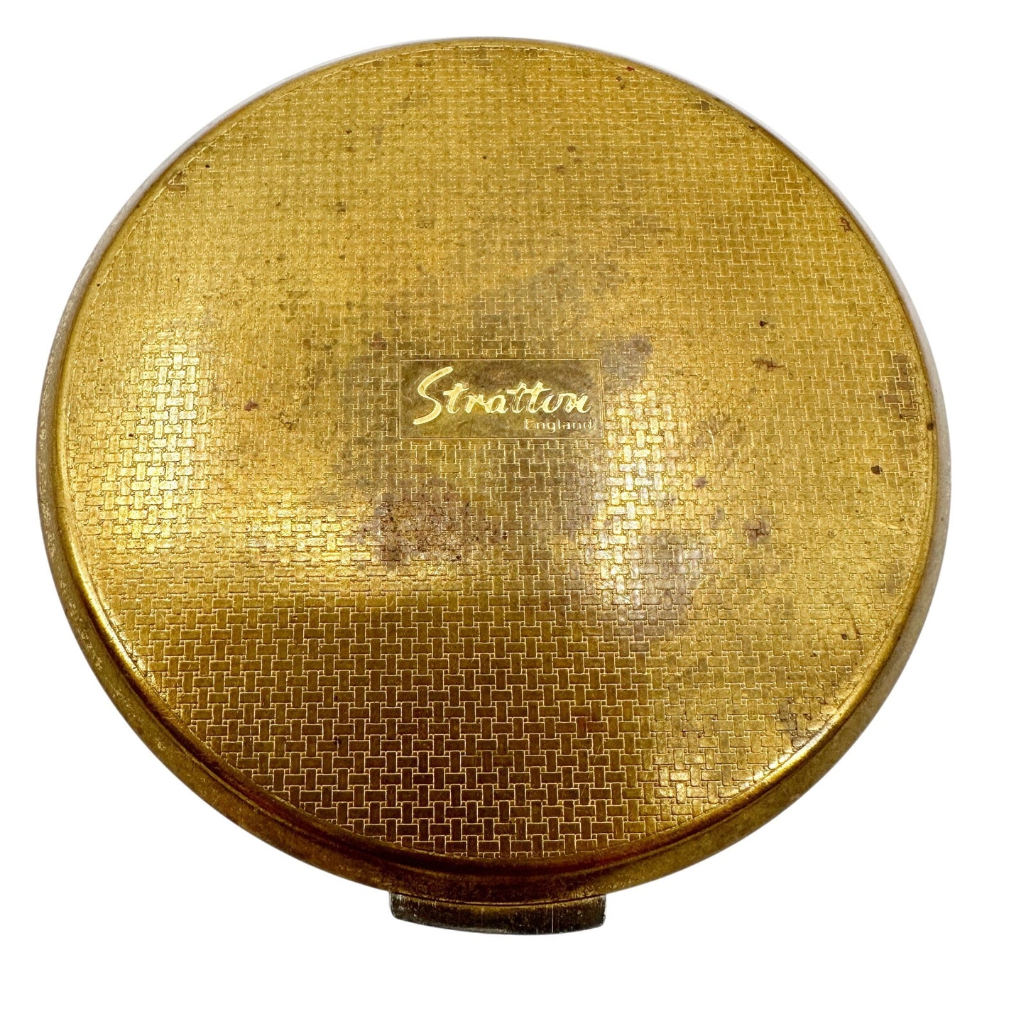 vintage gold tone metal Stratton floral Compact round makeup tray mirror England