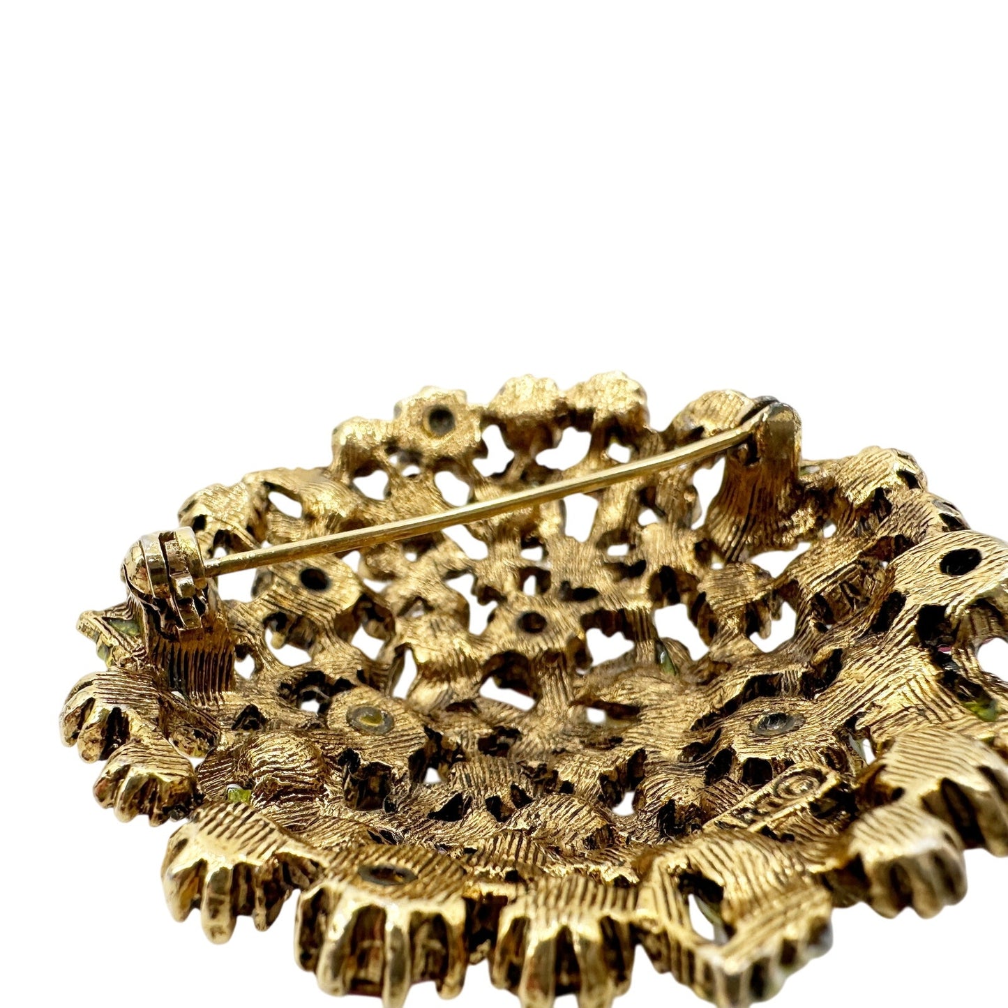 vintage Mode-Art pink yellow blue statement BROOCH rhinestones round jewelry pin