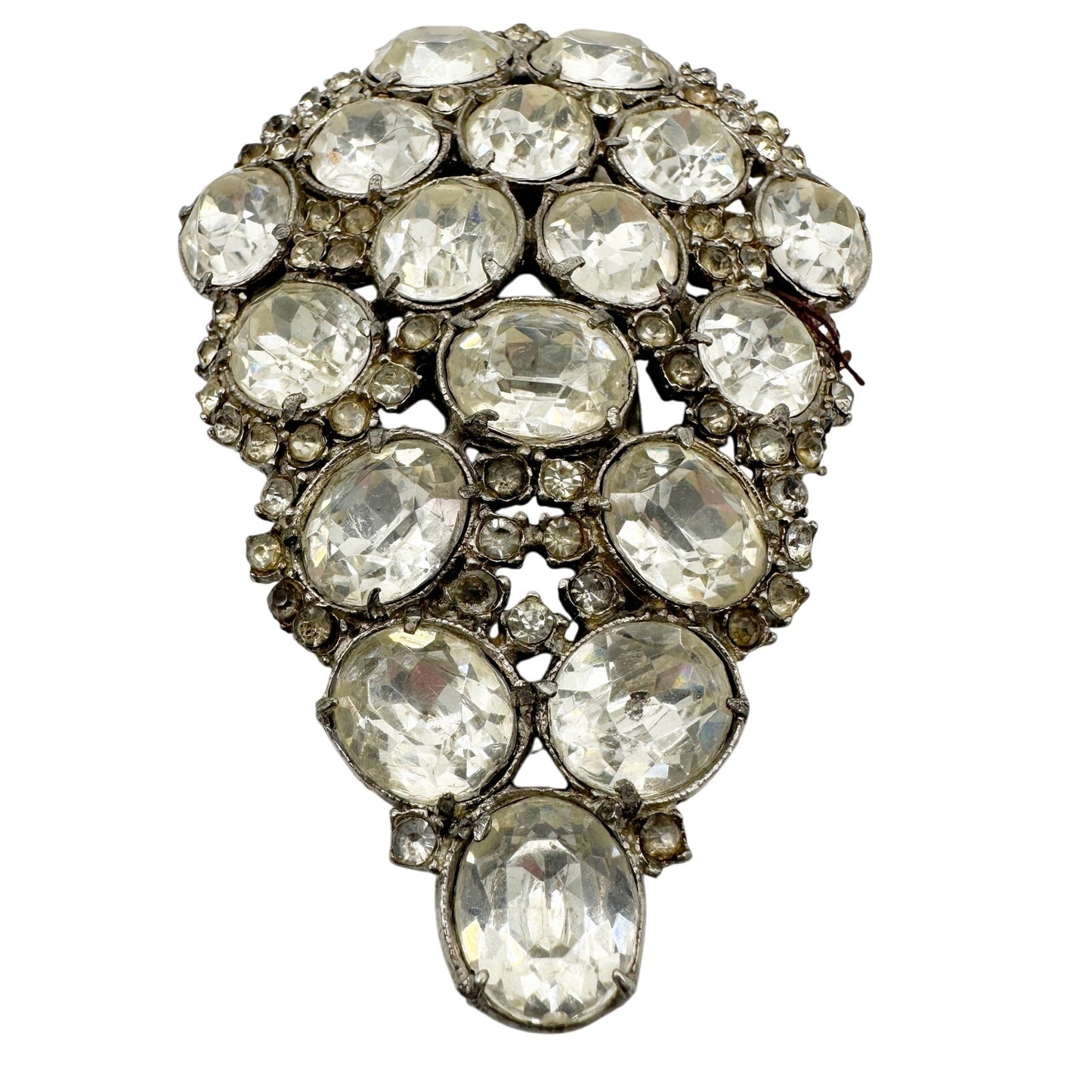 vintage silver & clear rhinestones Fur Clip large size jewelry 3" x 2.25"