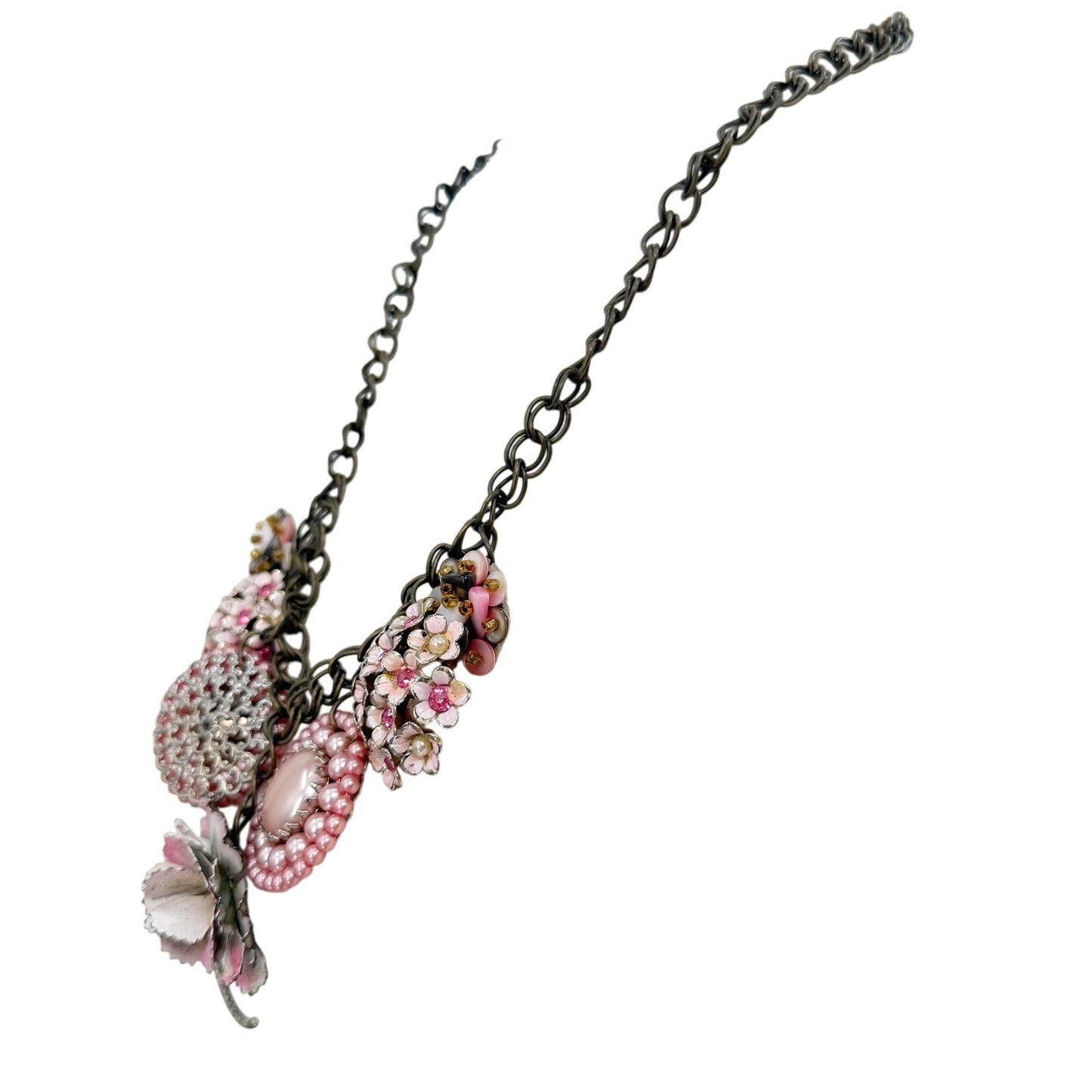 vintage pink earrings & brooches NECKLACE flowers rhinestones faux pearls