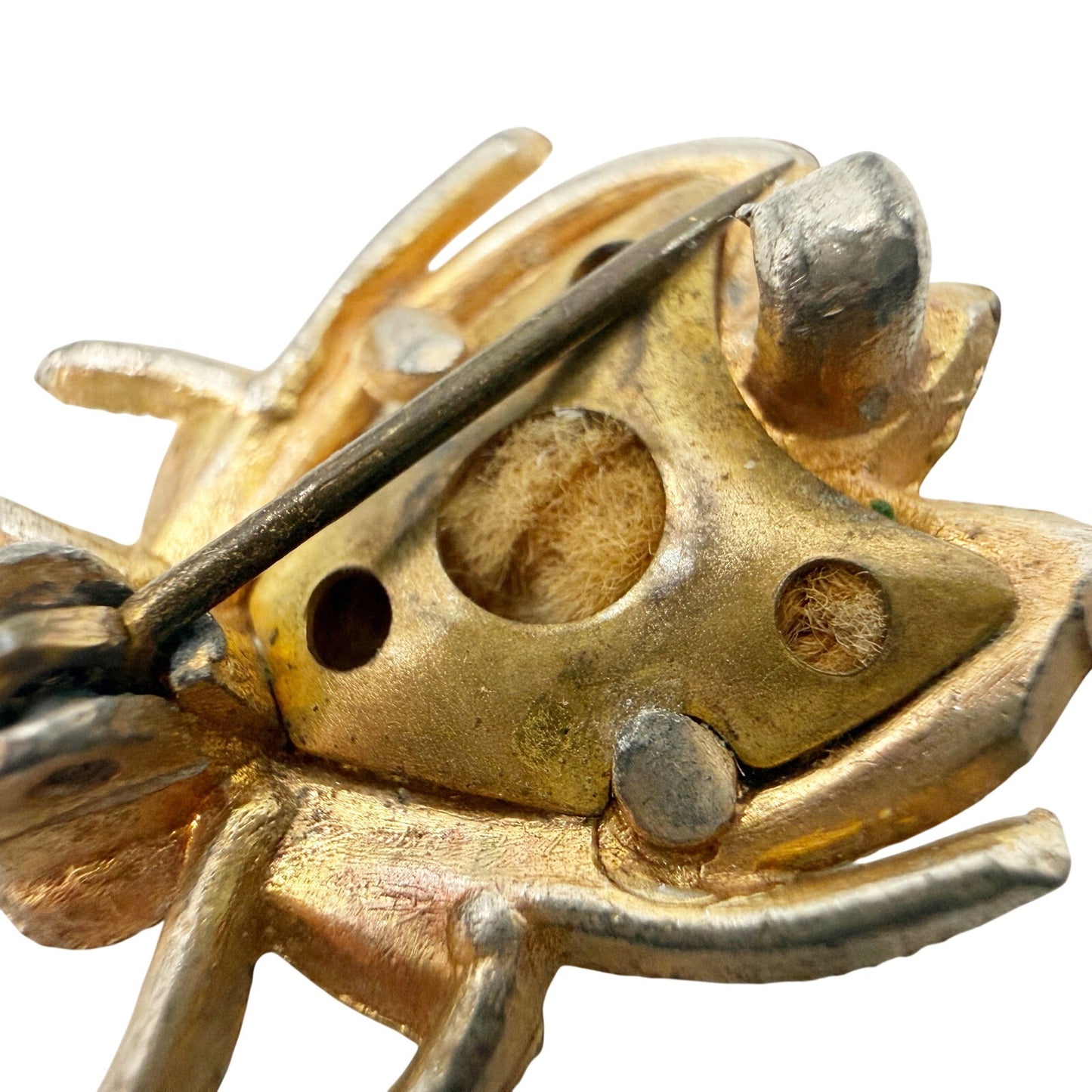 vintage gold yellow black enamel Flying Insect Brooch jewelry pin rhinestones