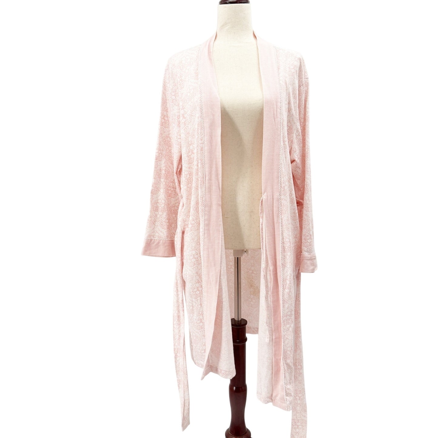 pink & white Carole Hochman floral & stripes Robe women's LARGE sleep loungewear