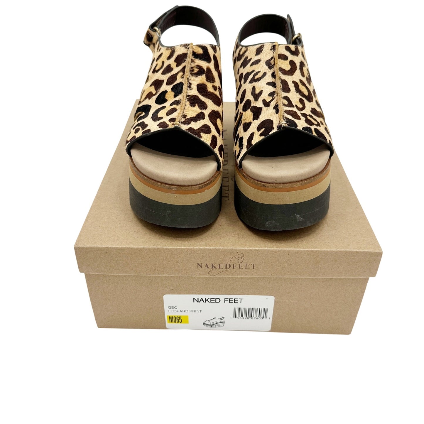 Naked Feet leopard print Geo Sandals women's 6.5 platform shoes calf hair heels