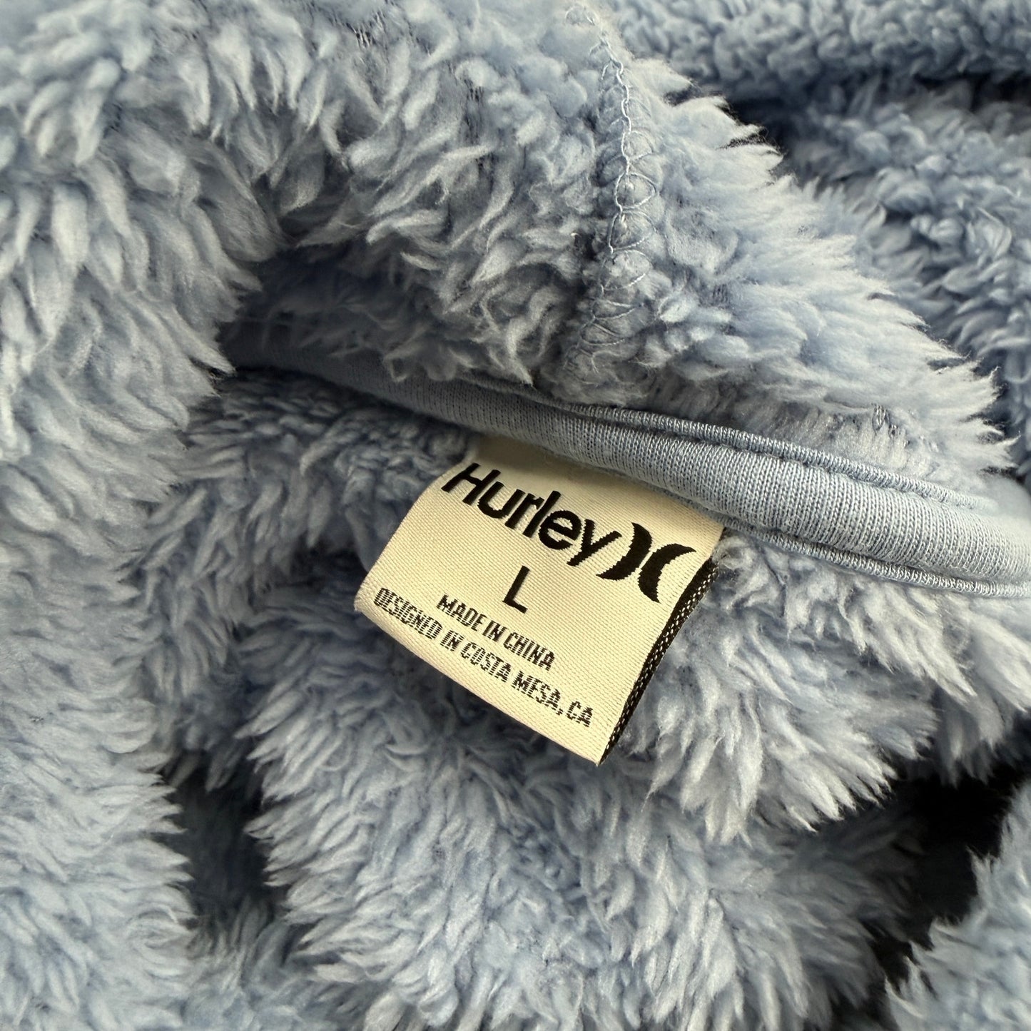 Hurley baby blue Wubby hooded Pullover Hoodie women's LARGE soft teddy fleece