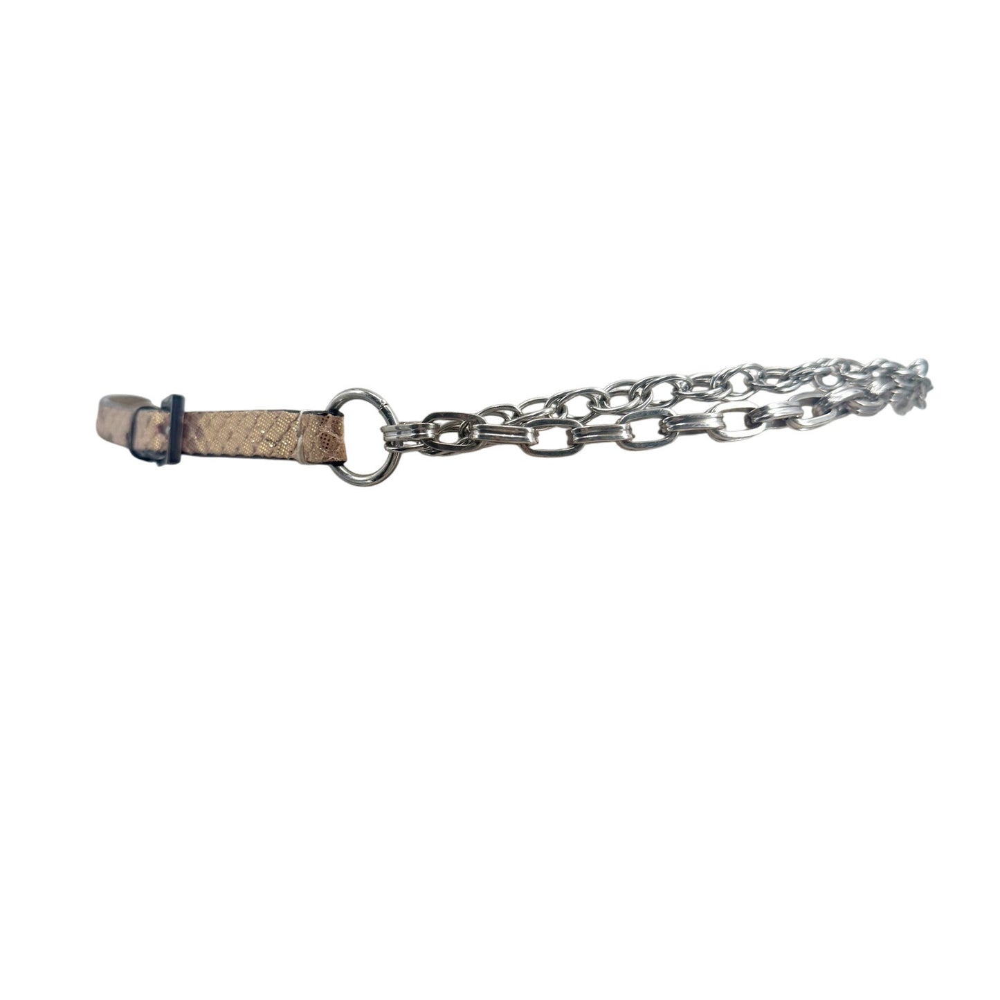metallic bronze gold & pink Belt with double silver Chains women's XS - S small