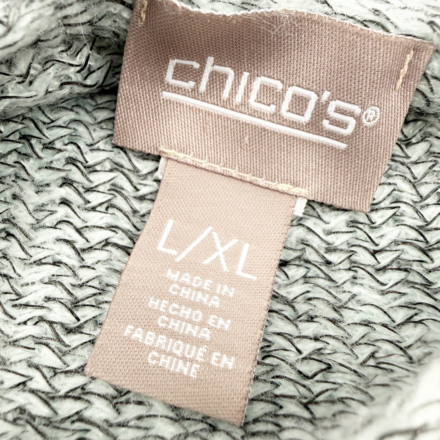Chico's gray & mint ombre woven Fringed Sweater Poncho women's L large XL soft