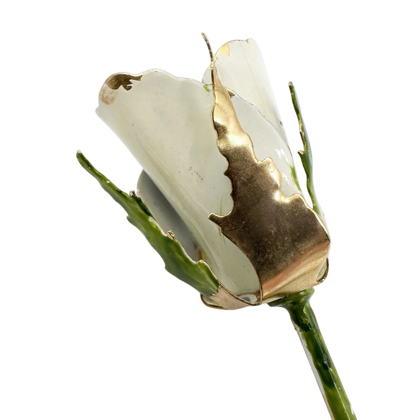 vintage long stem white flower BROOCH floral jewelry pin *missing pin* repair