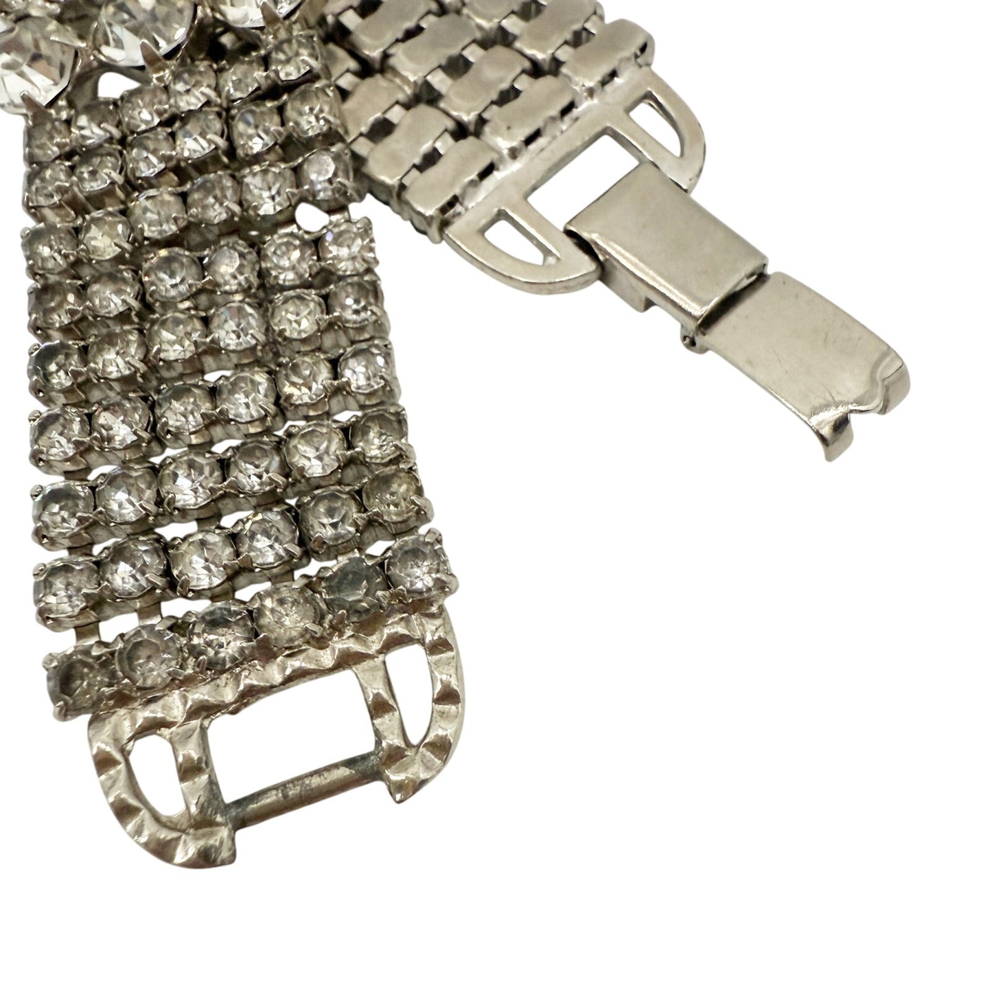 vintage 1" wide Rhinestone Bracelet clear iridescent rhinestones costume jewelry