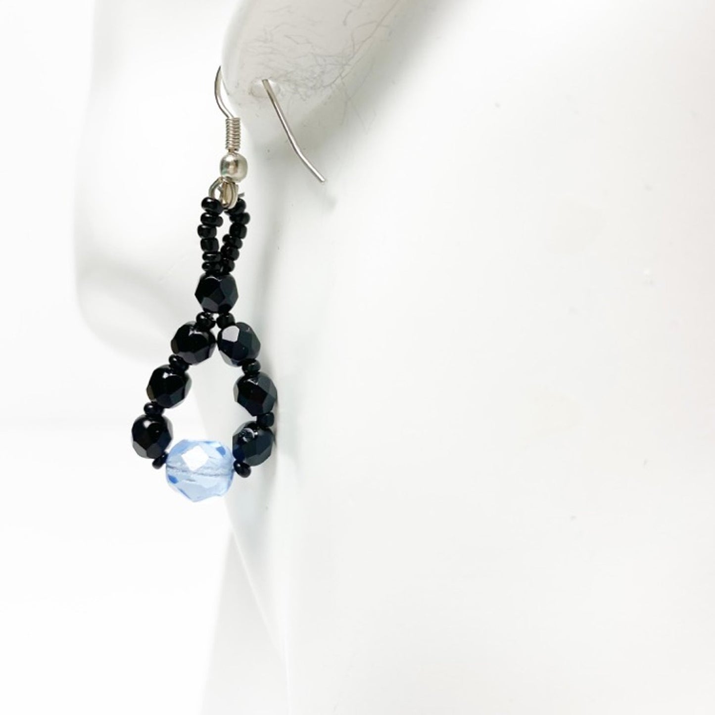 handmade black & blue beaded EARRINGS jewelry NEW vintage beads