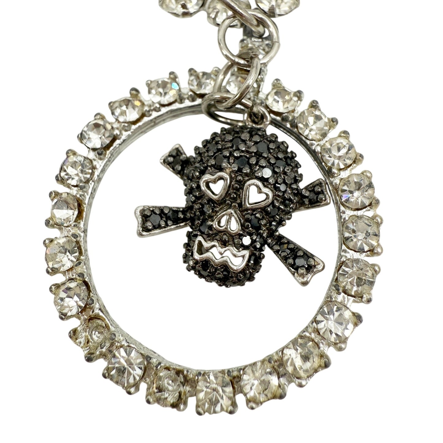 handmade clear Rhinestones & black Skull EARRINGS dangling 3.5" long jewelry