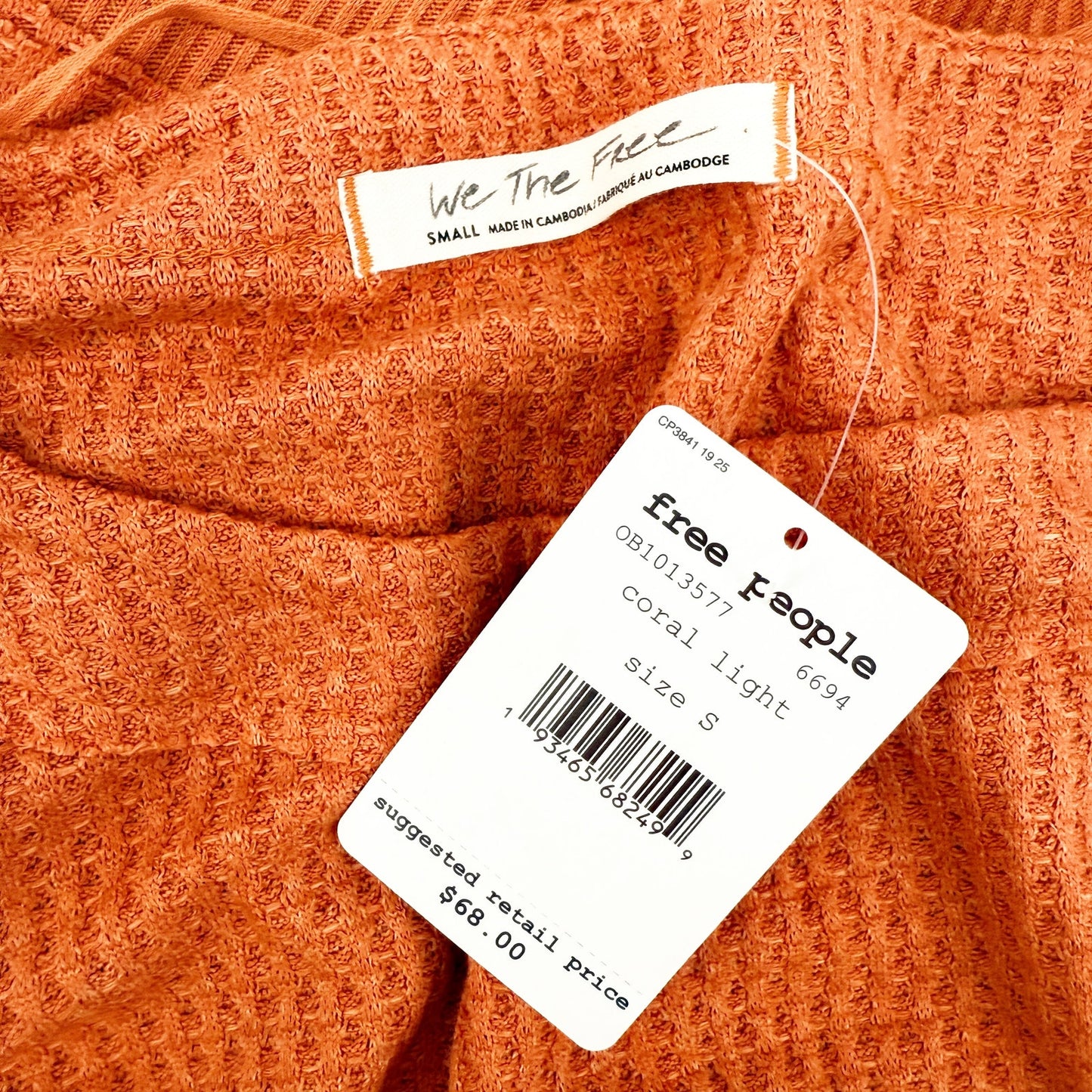 We the Free People orange coral North Shore Thermal top women's SMALL shirt NEW