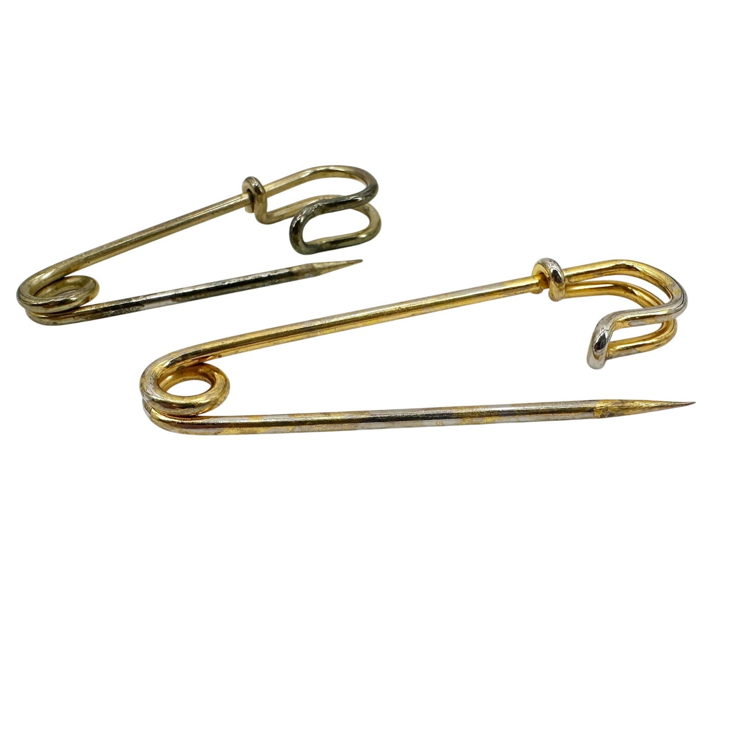 vintage pair of gold tone metal Diaper Pin BROOCH jewelry pins