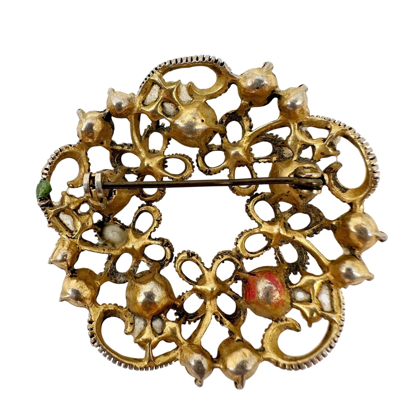 vintage gold purple faux pearls rhinestones flower BROOCH floral jewelry pin