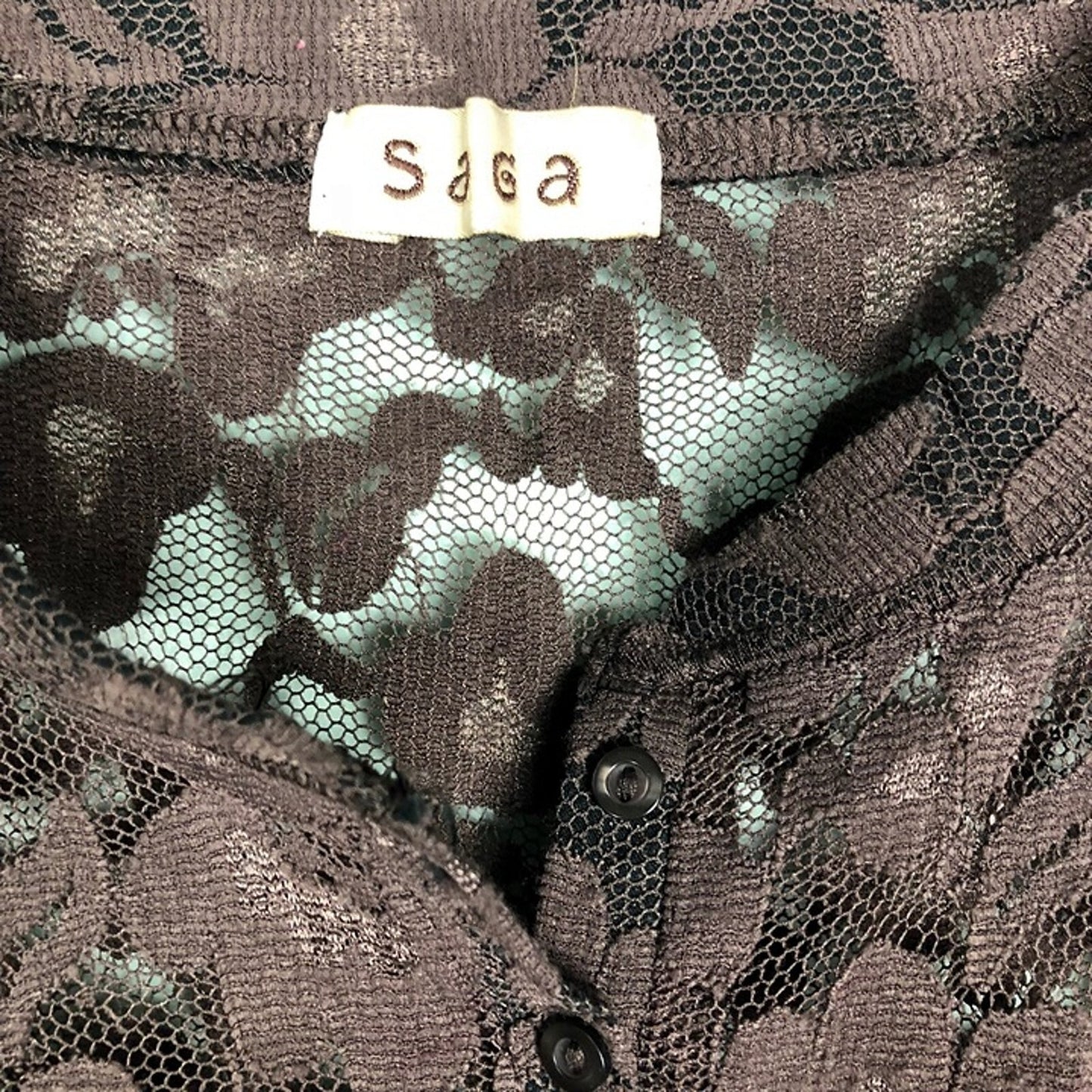 SAGA dark brown LACE sheer blouse TOP long sleeves women's S small