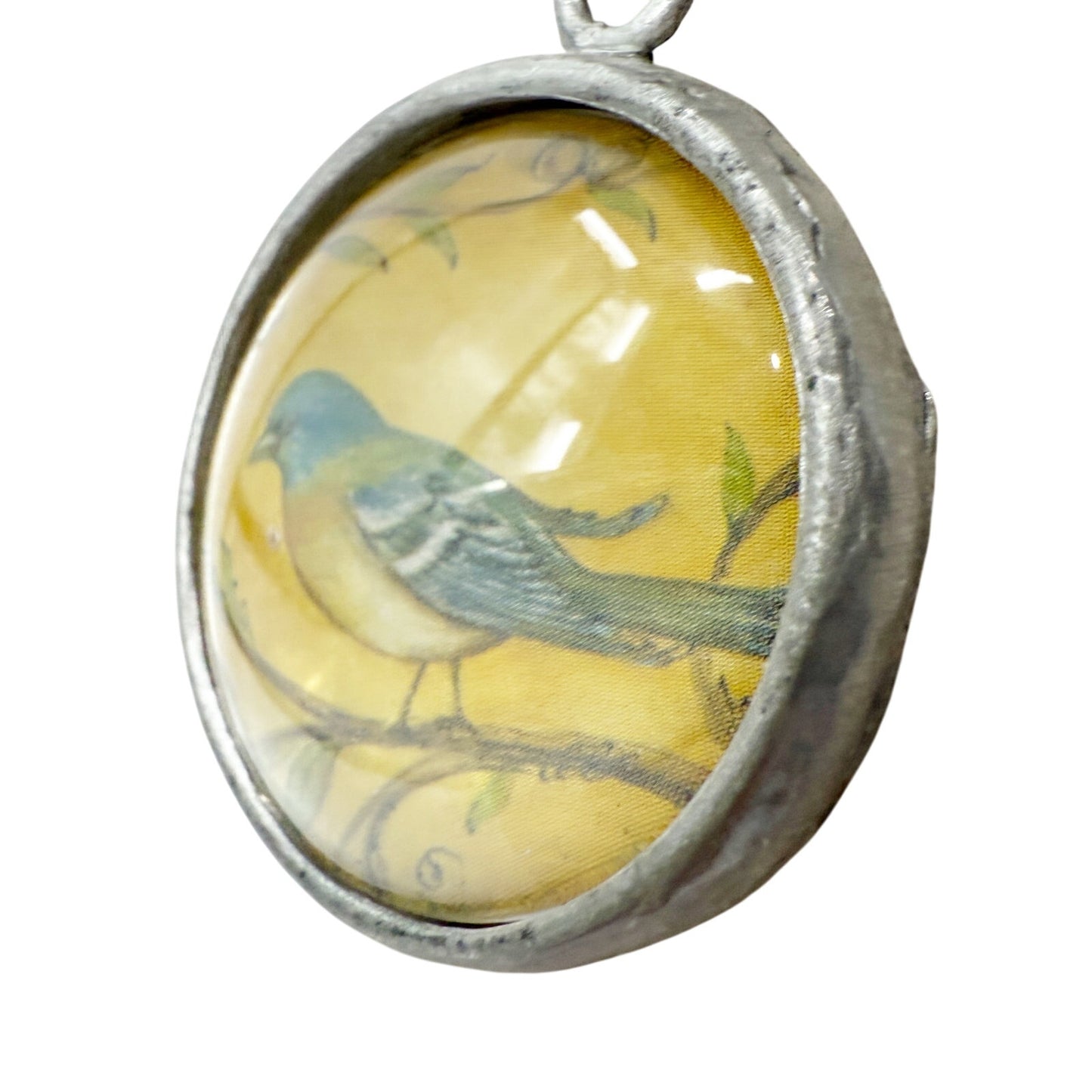silver tone metal bead chain w/ round Bird Charm pendant Necklace yellow blue