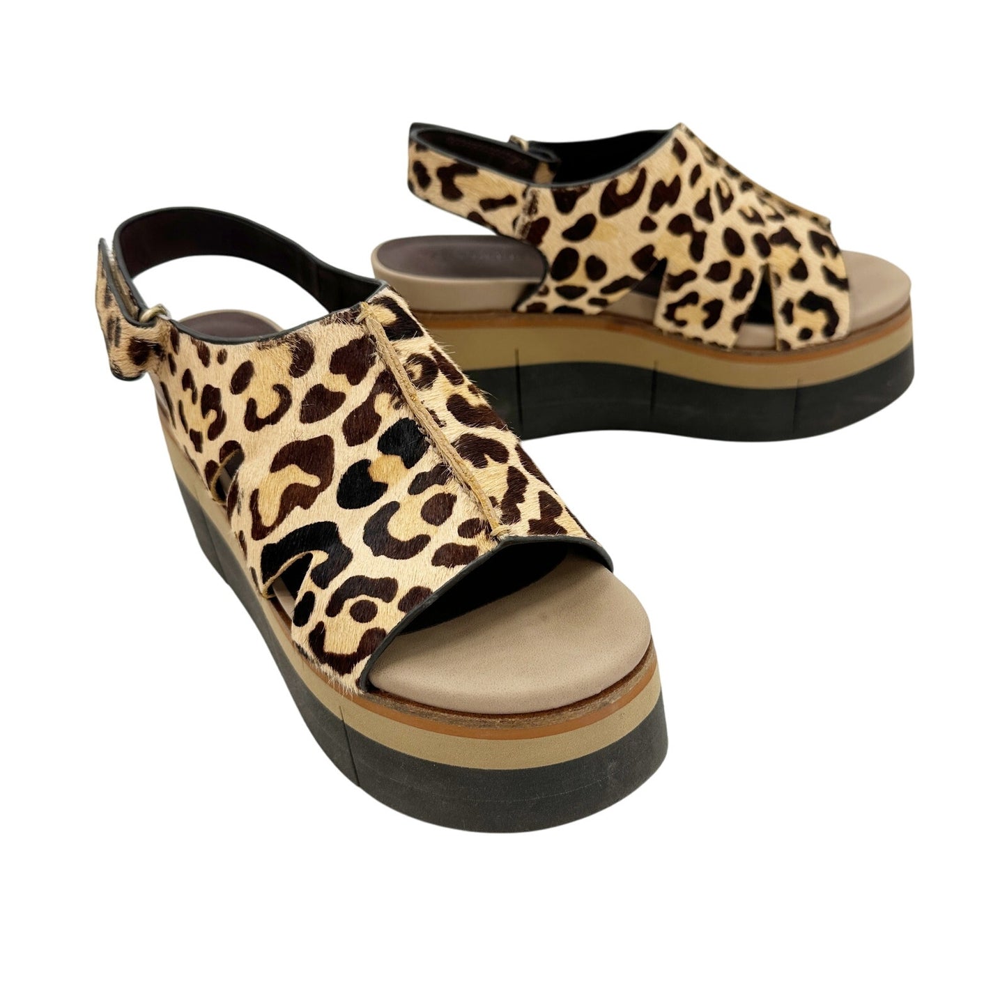 Naked Feet leopard print Geo Sandals women's 6.5 platform shoes calf hair heels