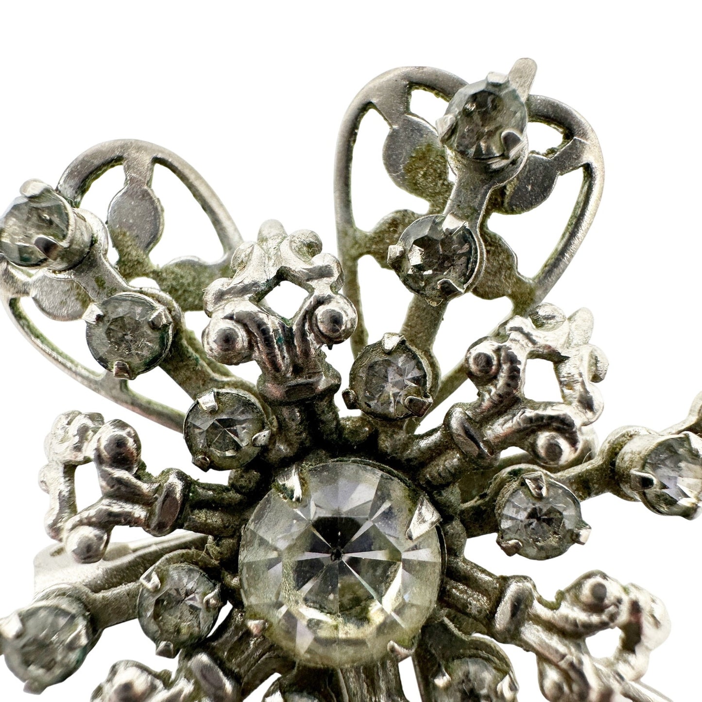 vintage silver metal & clear rhinestones BROOCH jewelry pin