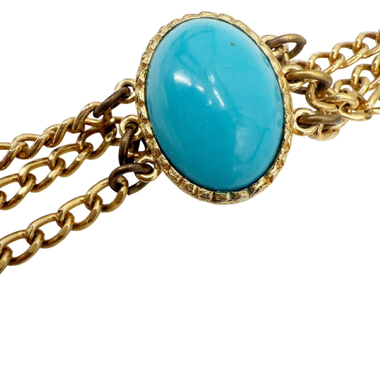 vintage Marvella gold chain Necklace oval faux blue stones costume jewelry
