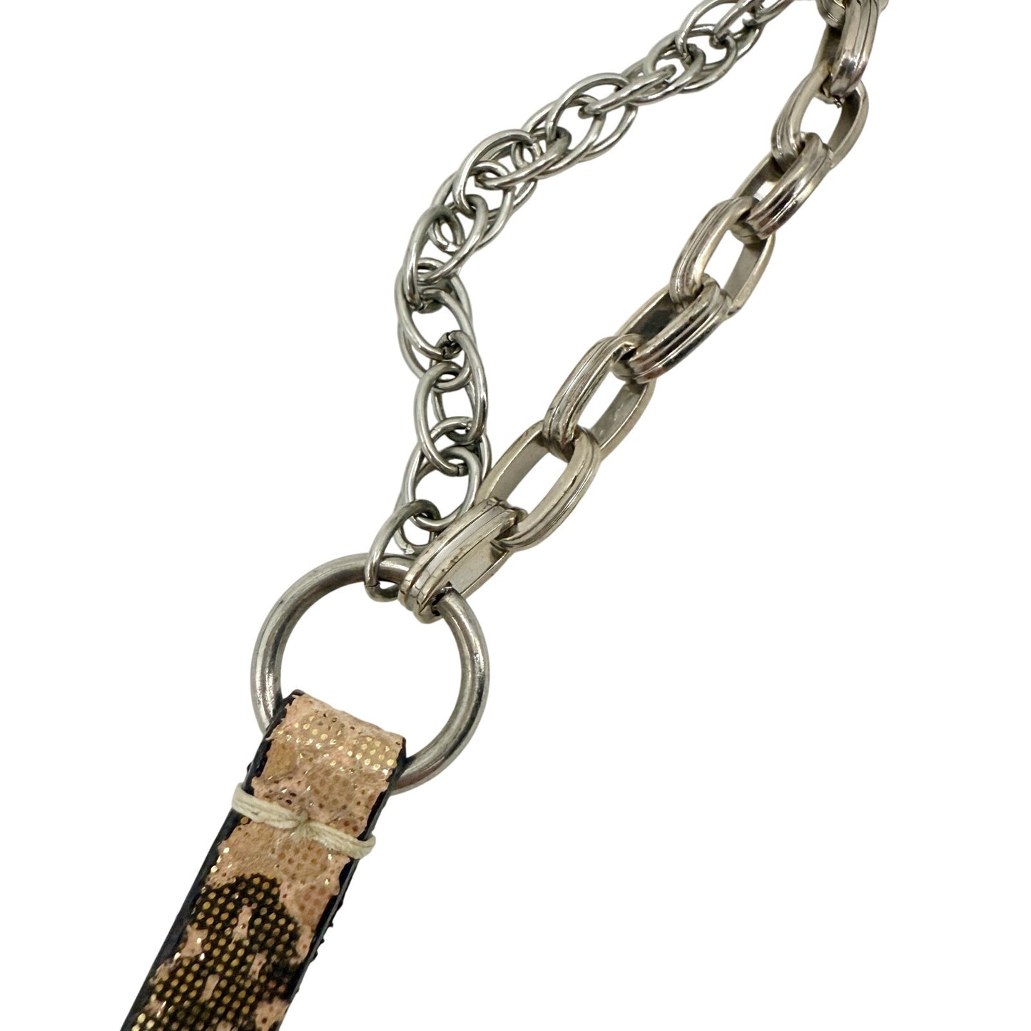 metallic bronze gold & pink Belt with double silver Chains women's XS - S small