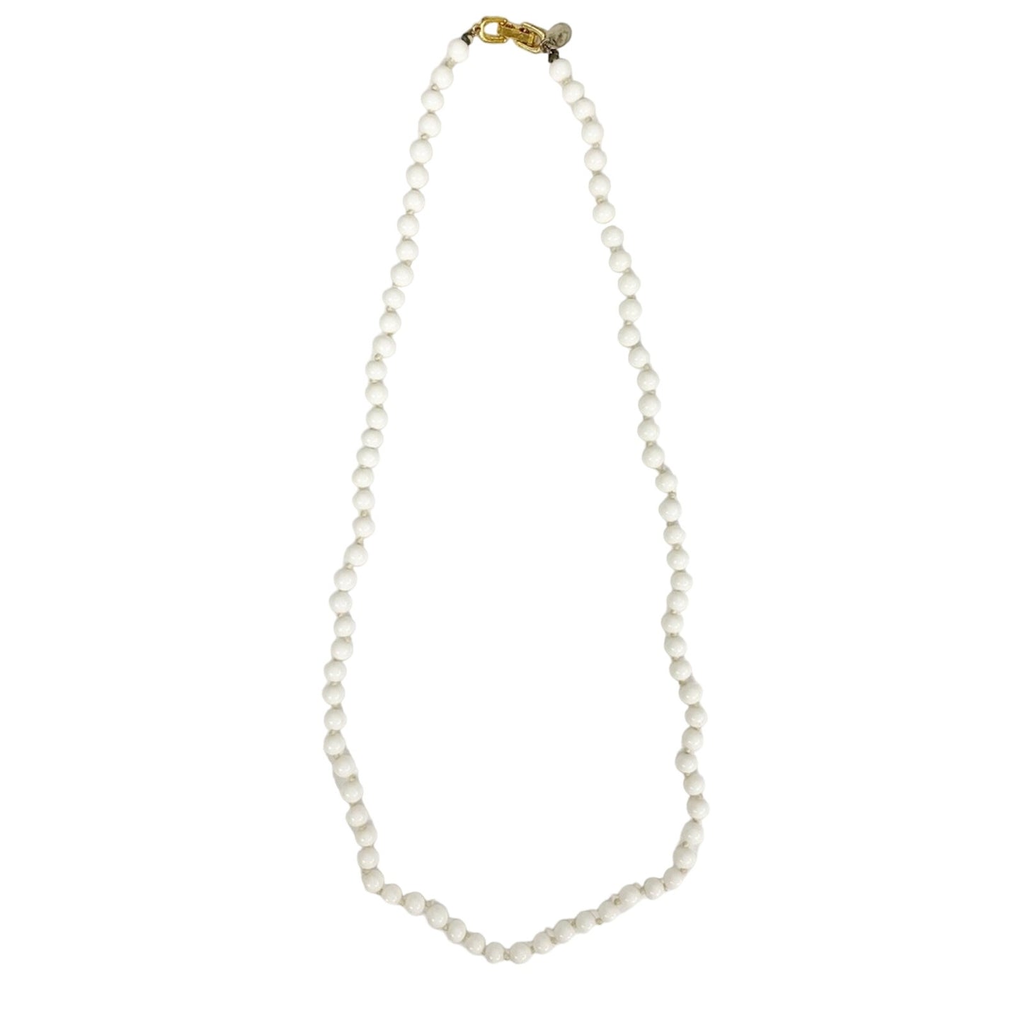 vintage LES BERNARD hand-knotted 23" milky white bead NECKLACE costume jewelry