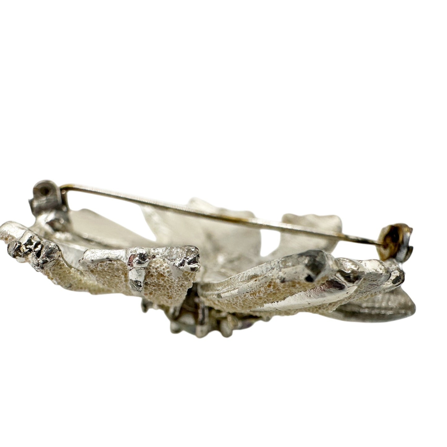 vintage silver & white rhinestones flower BROOCH floral pinwheel jewelry pin