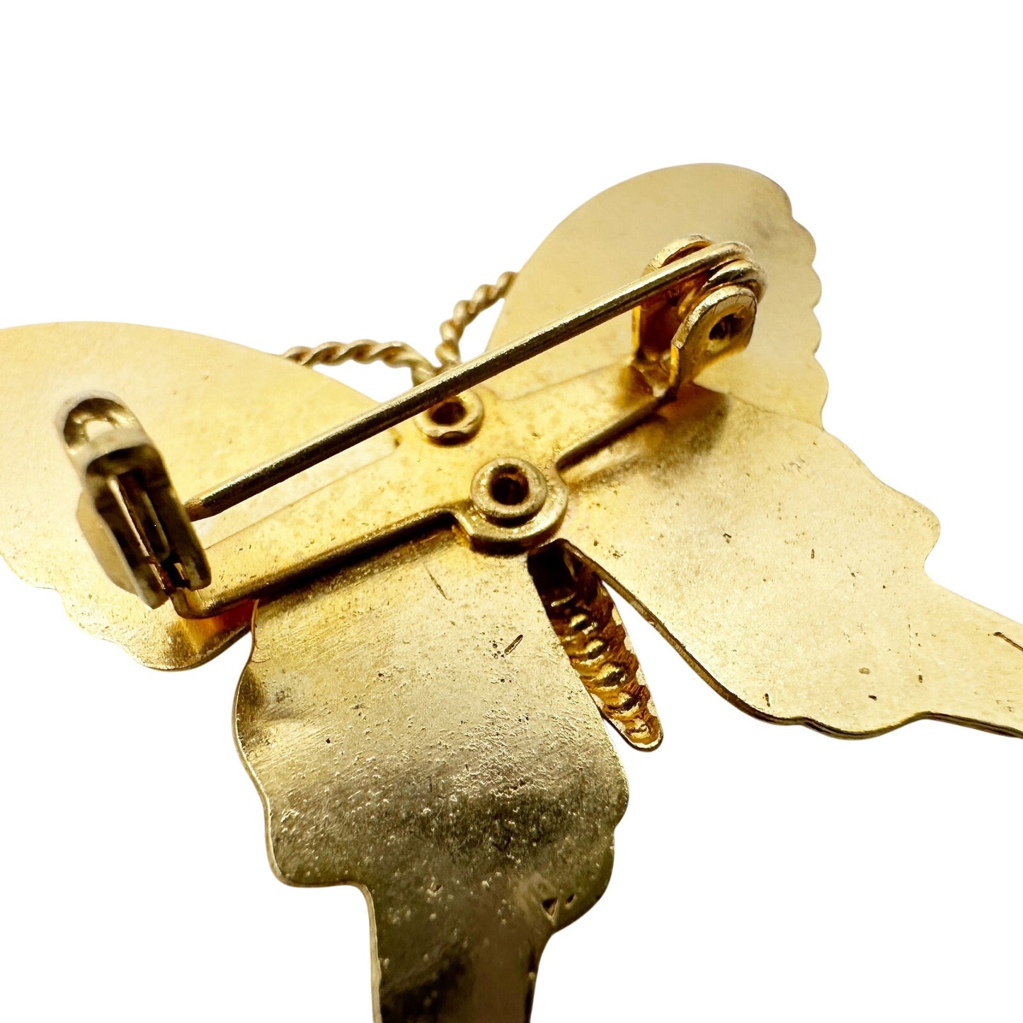 vintage gold & cream enamel butterfly BROOCH jewelry pin