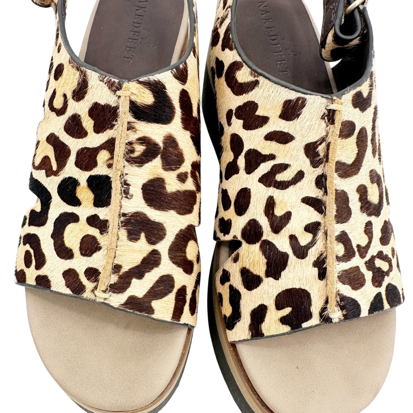 Naked Feet leopard print Geo Sandals women's 6.5 platform shoes calf hair heels