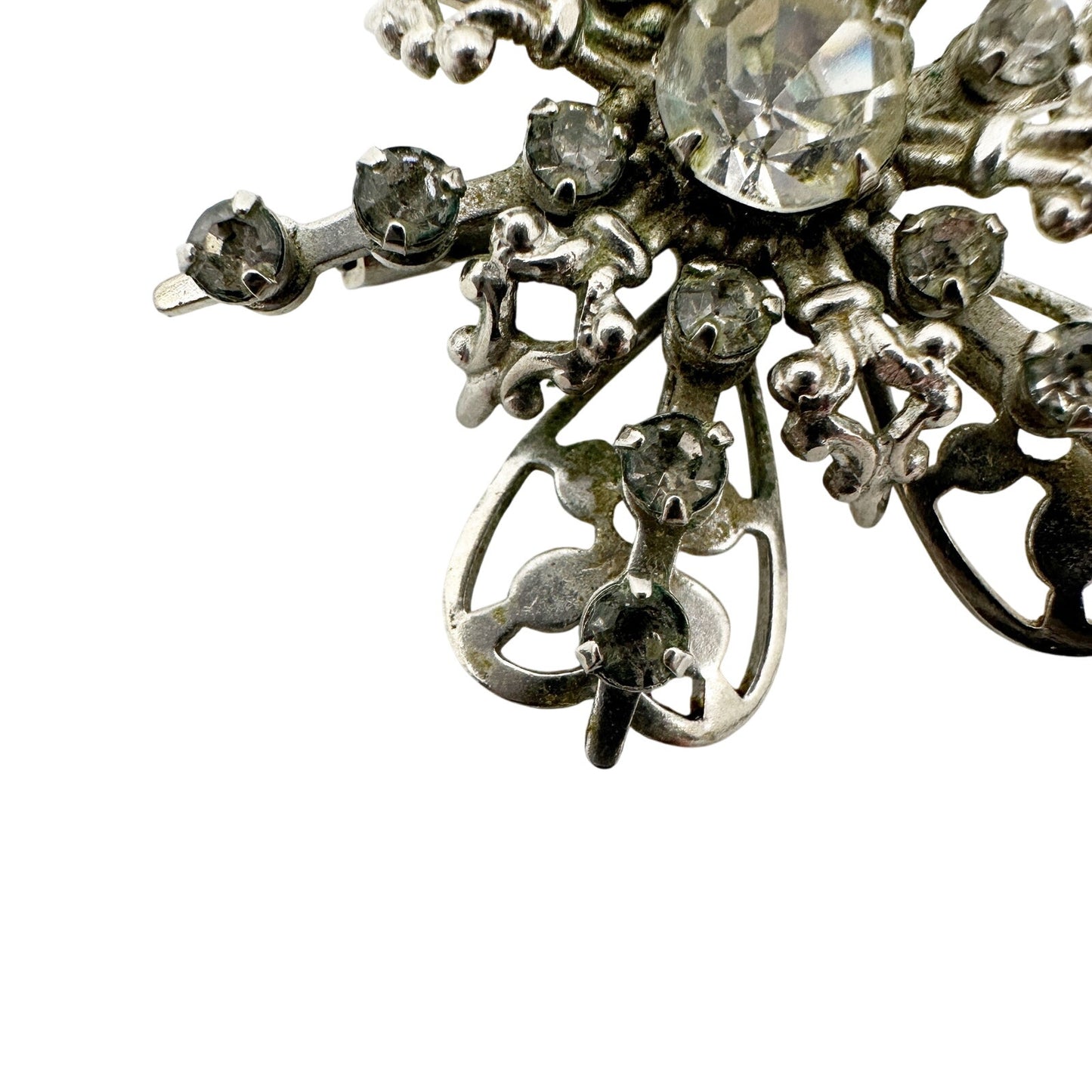 vintage silver metal & clear rhinestones BROOCH jewelry pin
