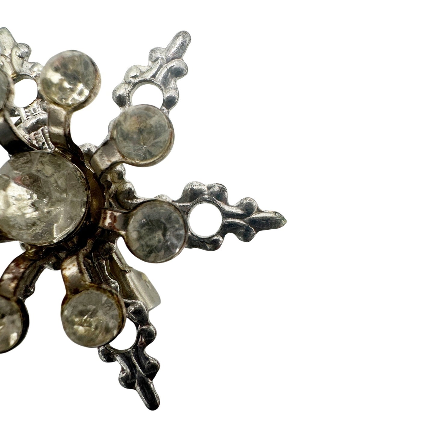 vintage silver metal & rhinestones snowflake BROOCH jewelry pin