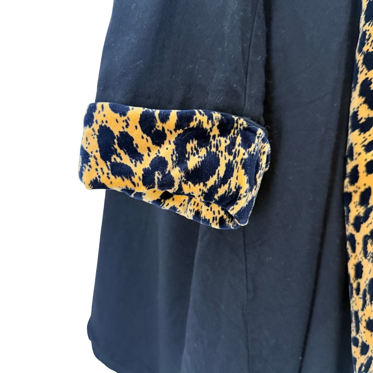 vintage Connie Anderson Audio black leopard long open front Jacket women's LARGE