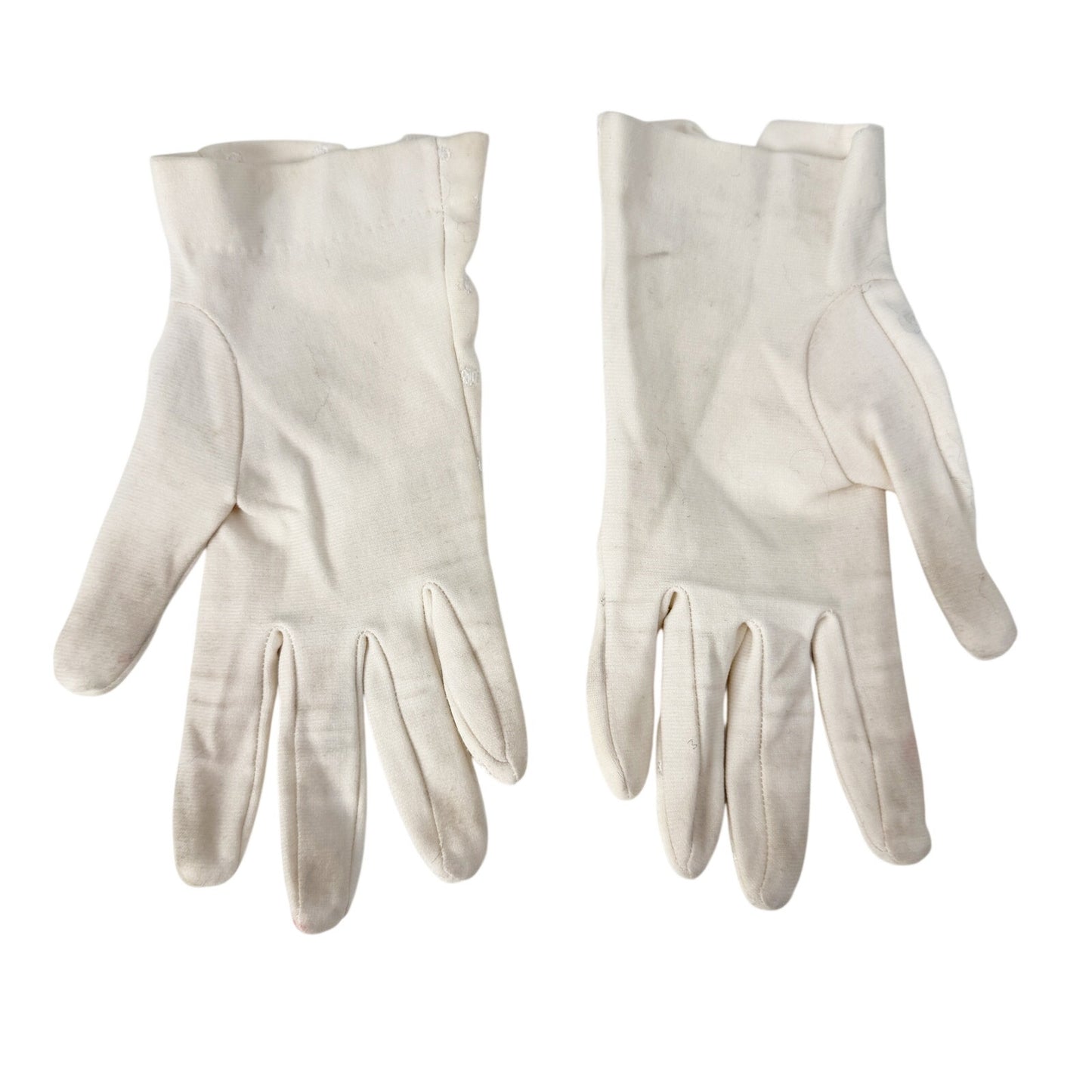 vintage white Fashion Dress wrist Gloves women's SMALL embroidered polka dots