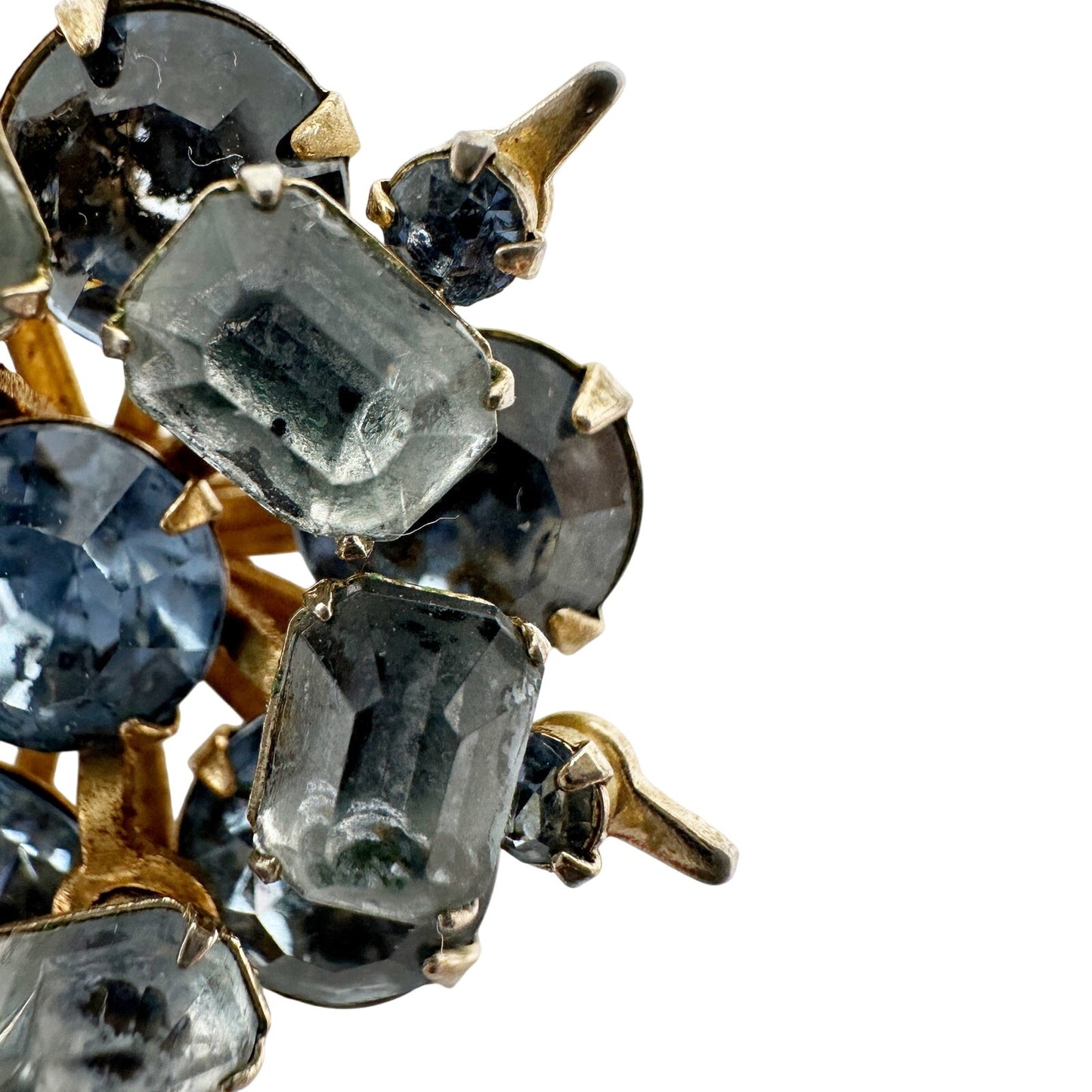 vintage light & dark blue rhinestones BROOCH round jewelry pin
