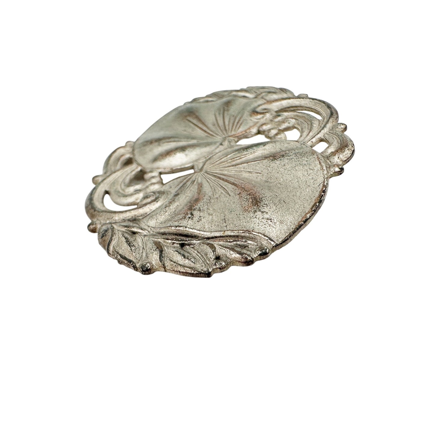 vintage silver metal leaves & scrolls BROOCH jewelry pin