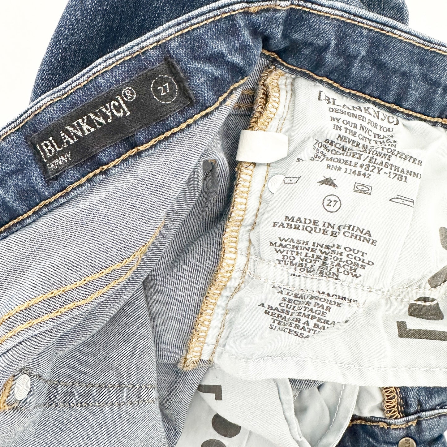 Blank NYC blue denim Skinny Jeans womens 27 dark wash pants studded back pockets