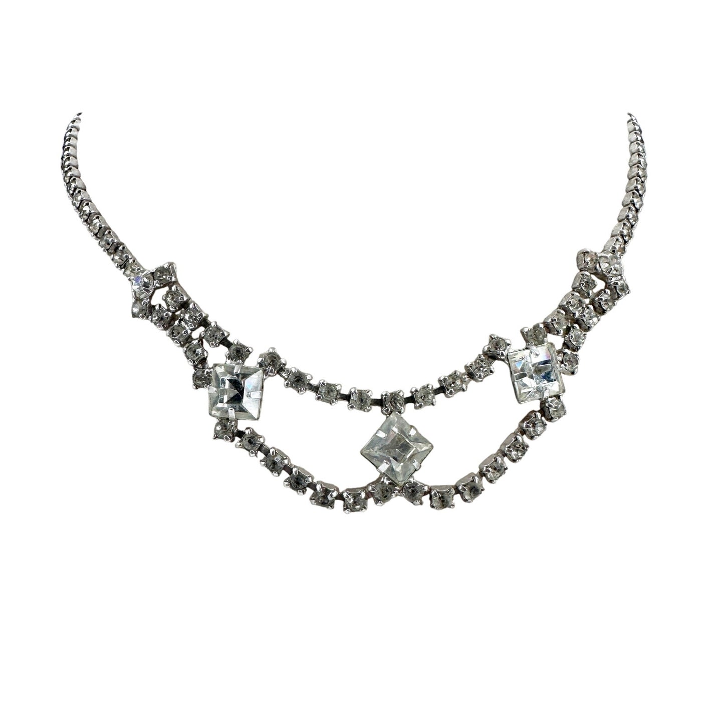vintage clear rhinestones Choker Necklace costume jewelry