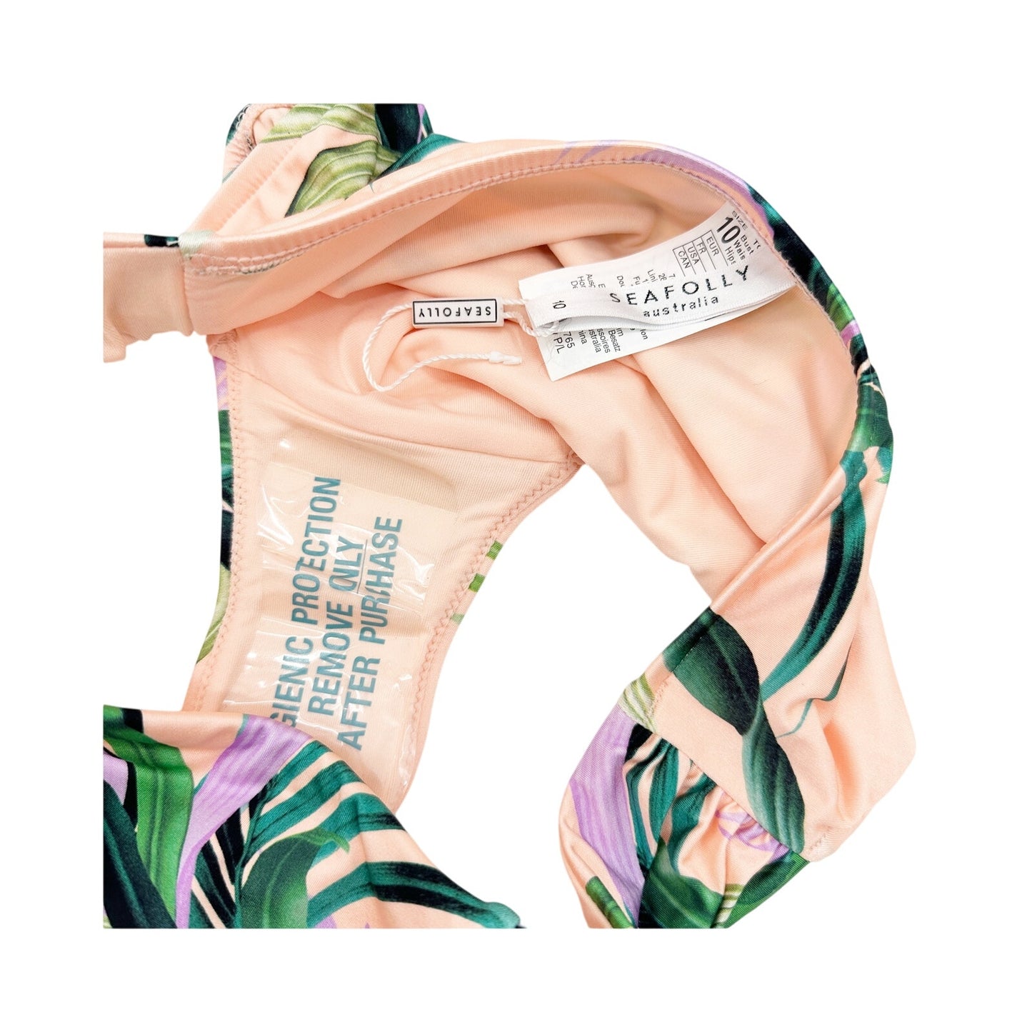 Seafolly peach purple green Las Palmas Bikini swim Bottom ruched sides US size 6