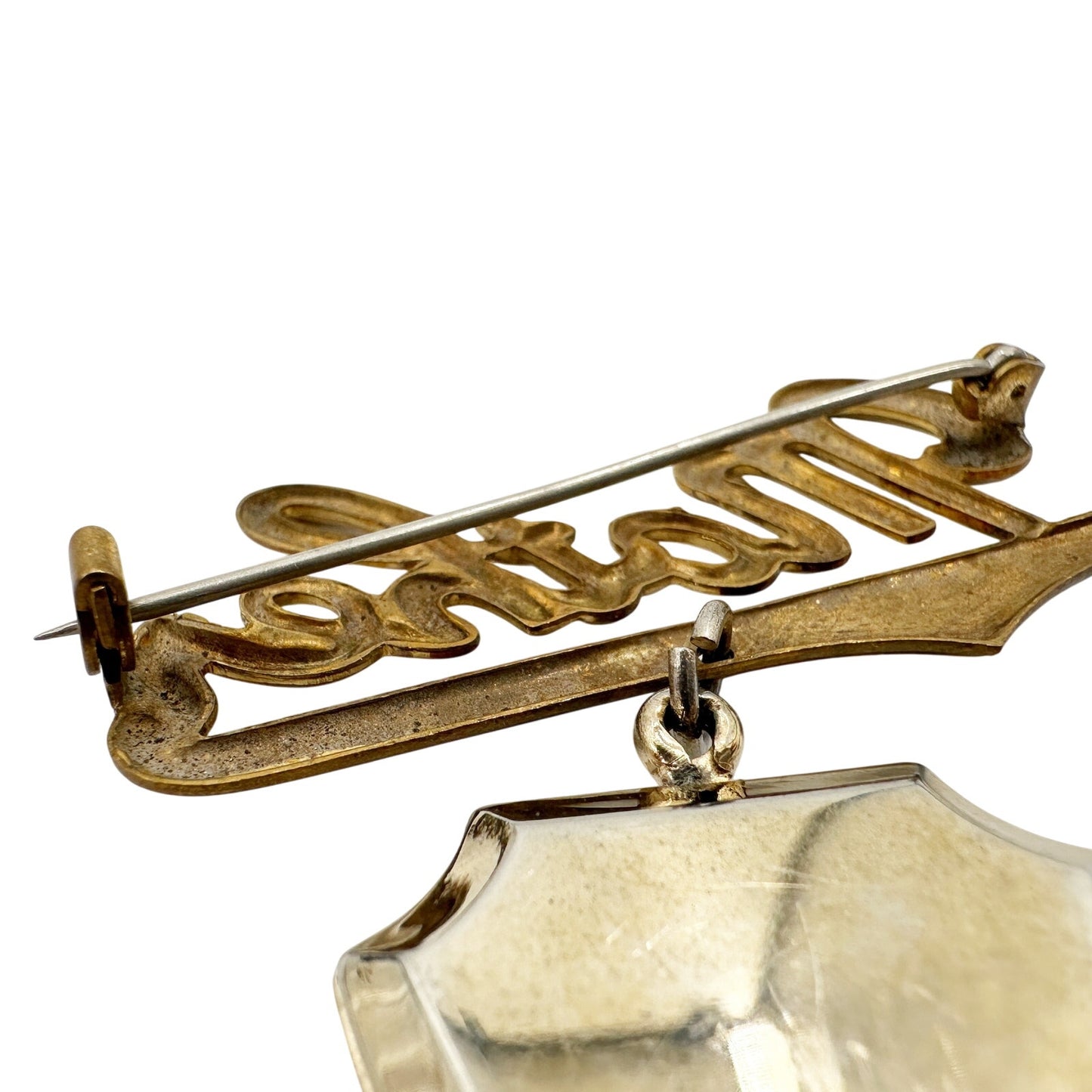 vintage gold tone metal MOTHER picture photo locket BROOCH mom jewelry pin