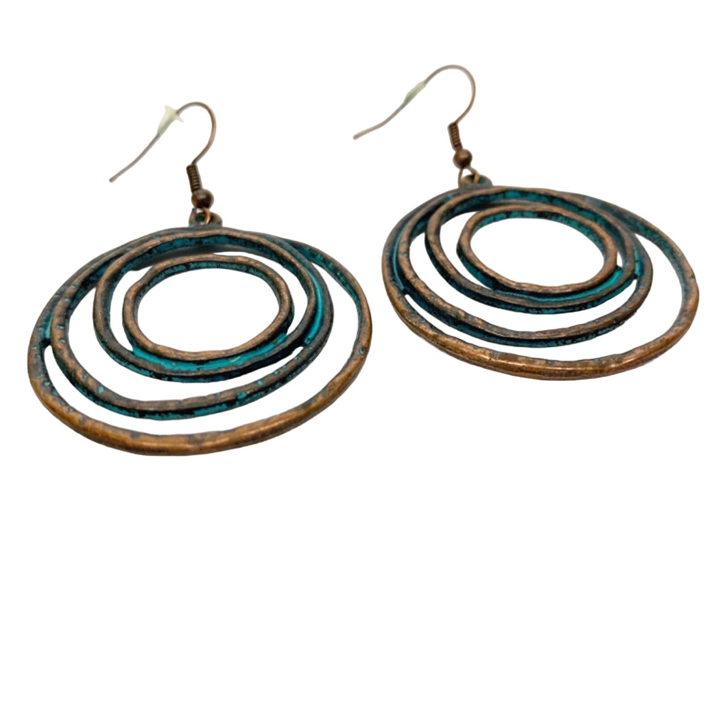 turquoise & brown round swirl metal EARRINGS boho jewelry