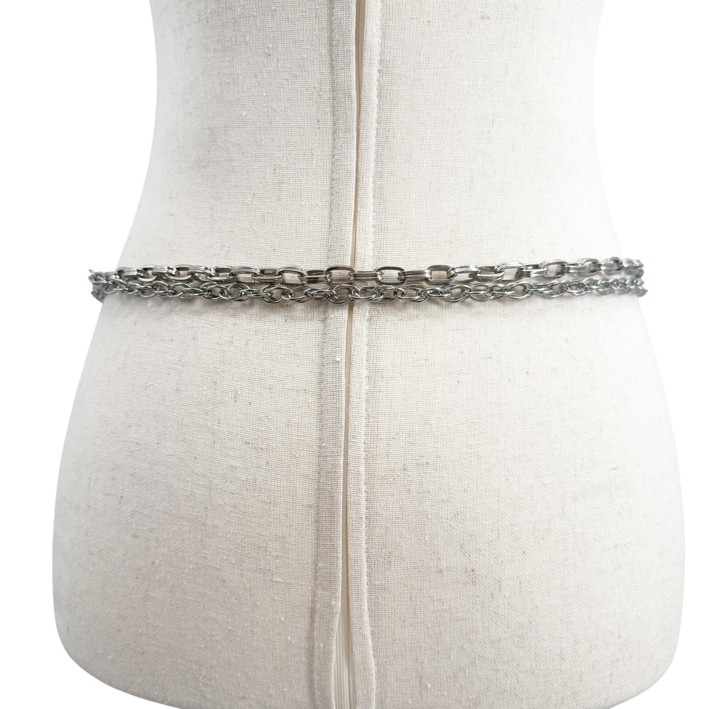 metallic bronze gold & pink Belt with double silver Chains women's XS - S small