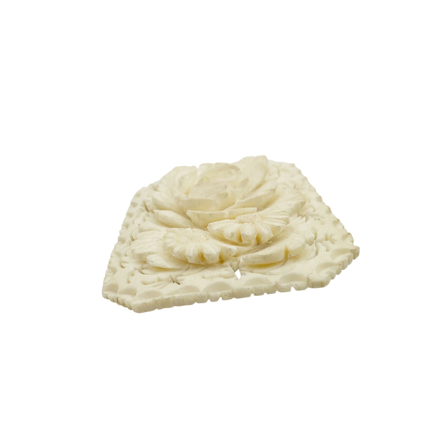 vintage cream carved celluloid flower BROOCH floral jewelry pin trombone clasp