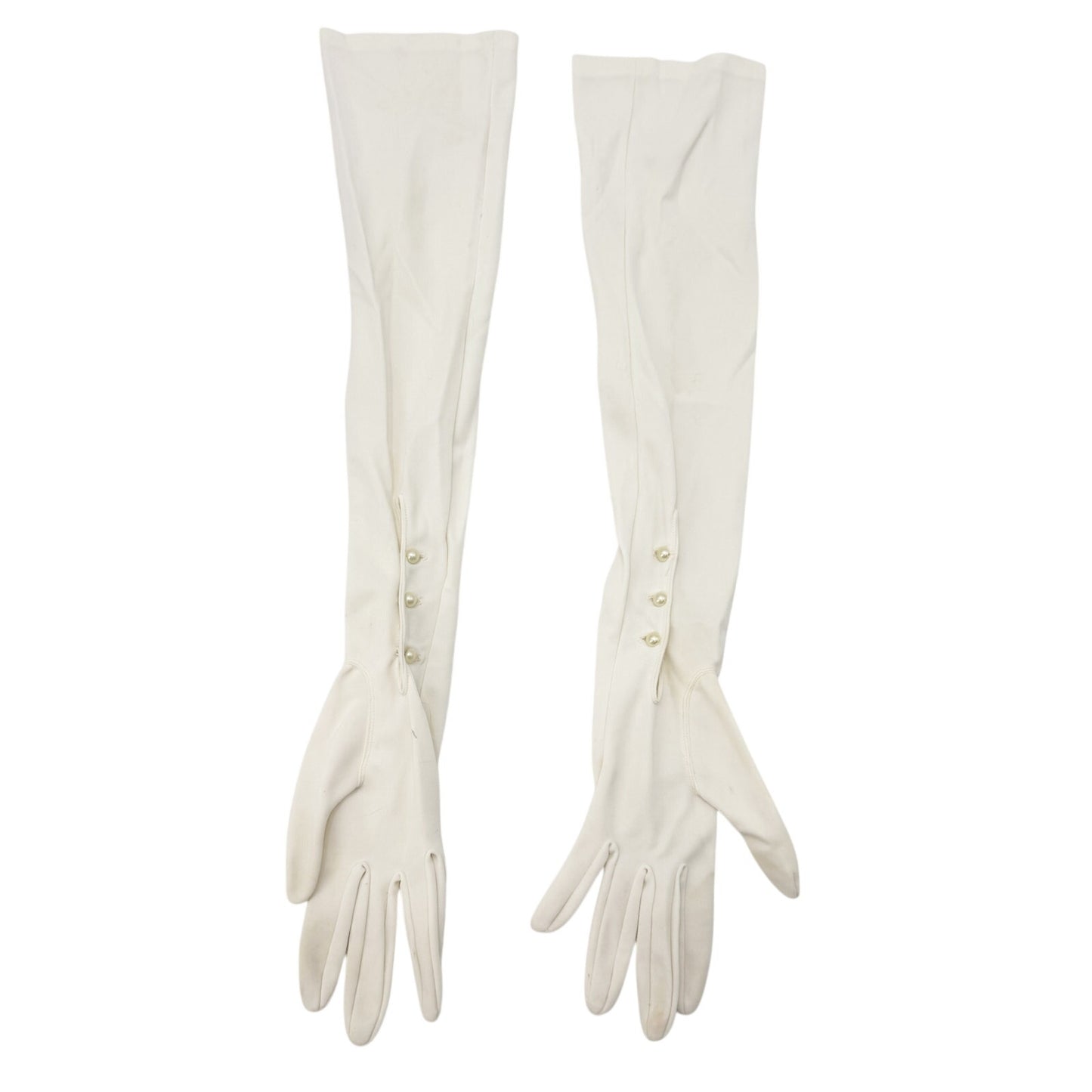vintage white Above the Elbow long Dress Gloves women's SMALL faux pearls