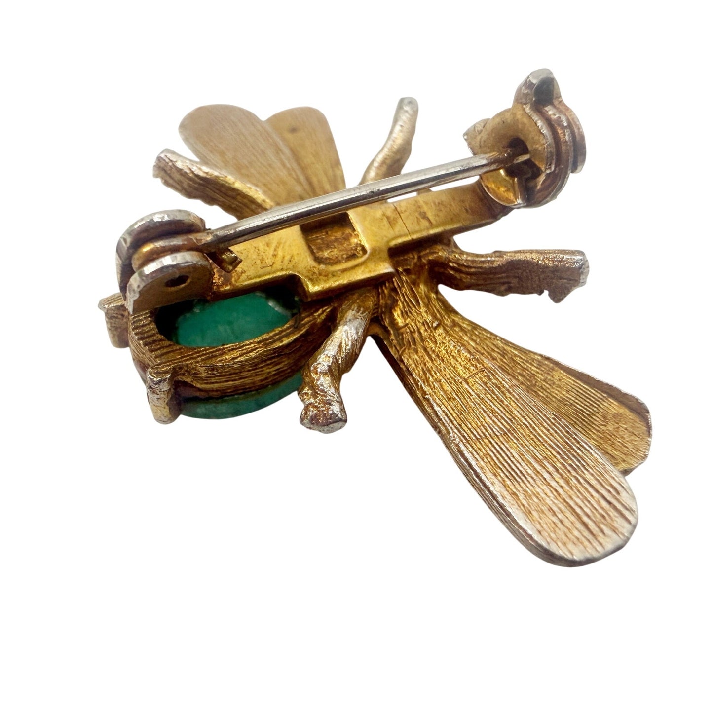vintage gold Flying Bug BROOCH insect costume jewelry pin turquoise cabochon